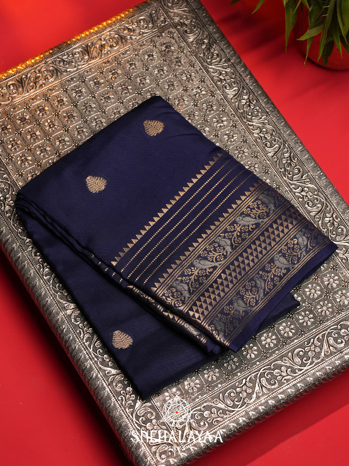 Navy Blue Banarasi Saree
