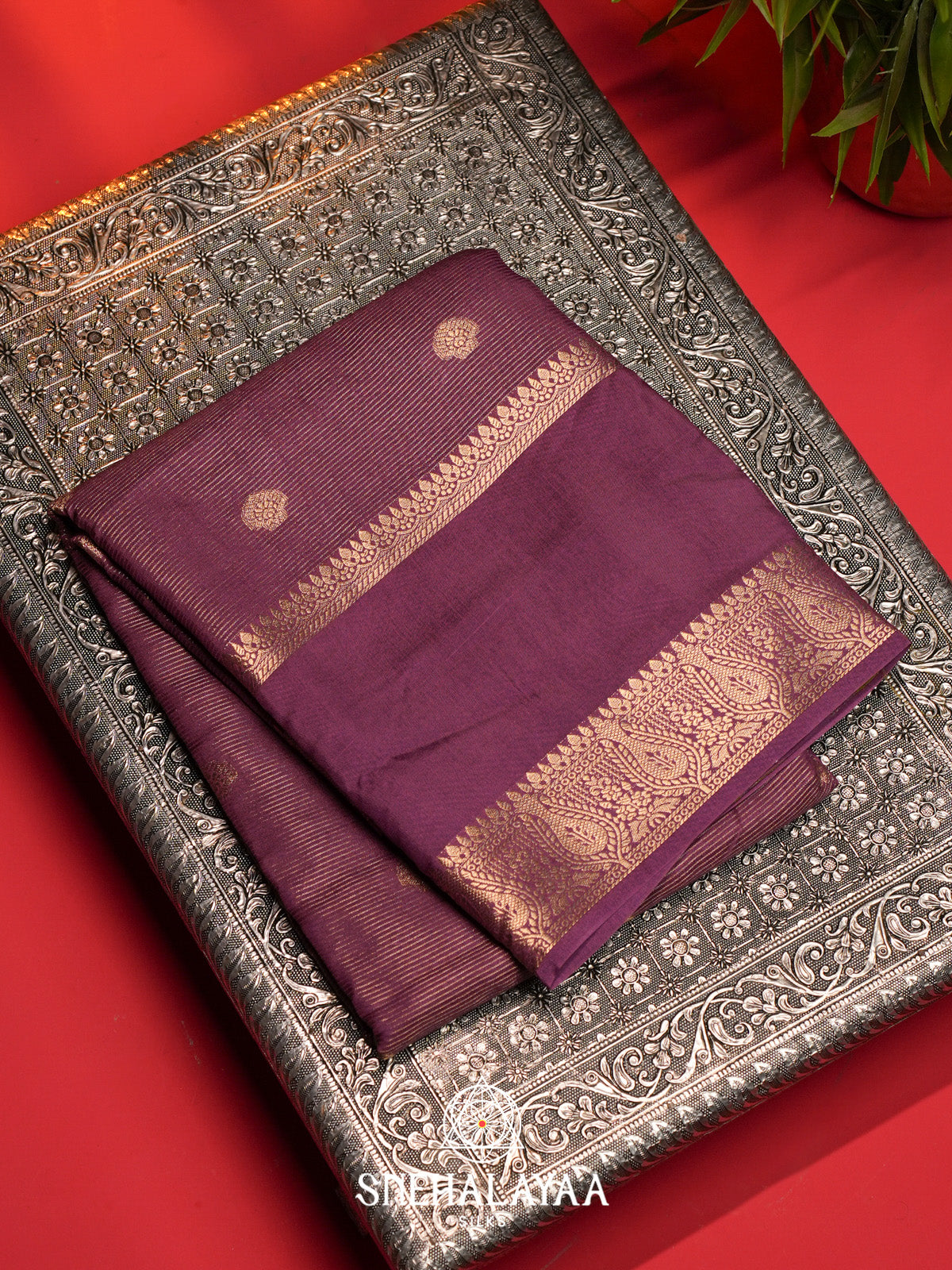 Plum Purple Banarasi Saree