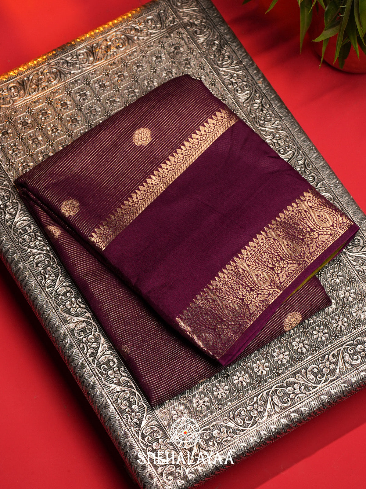 Burgundy Banarasi Saree