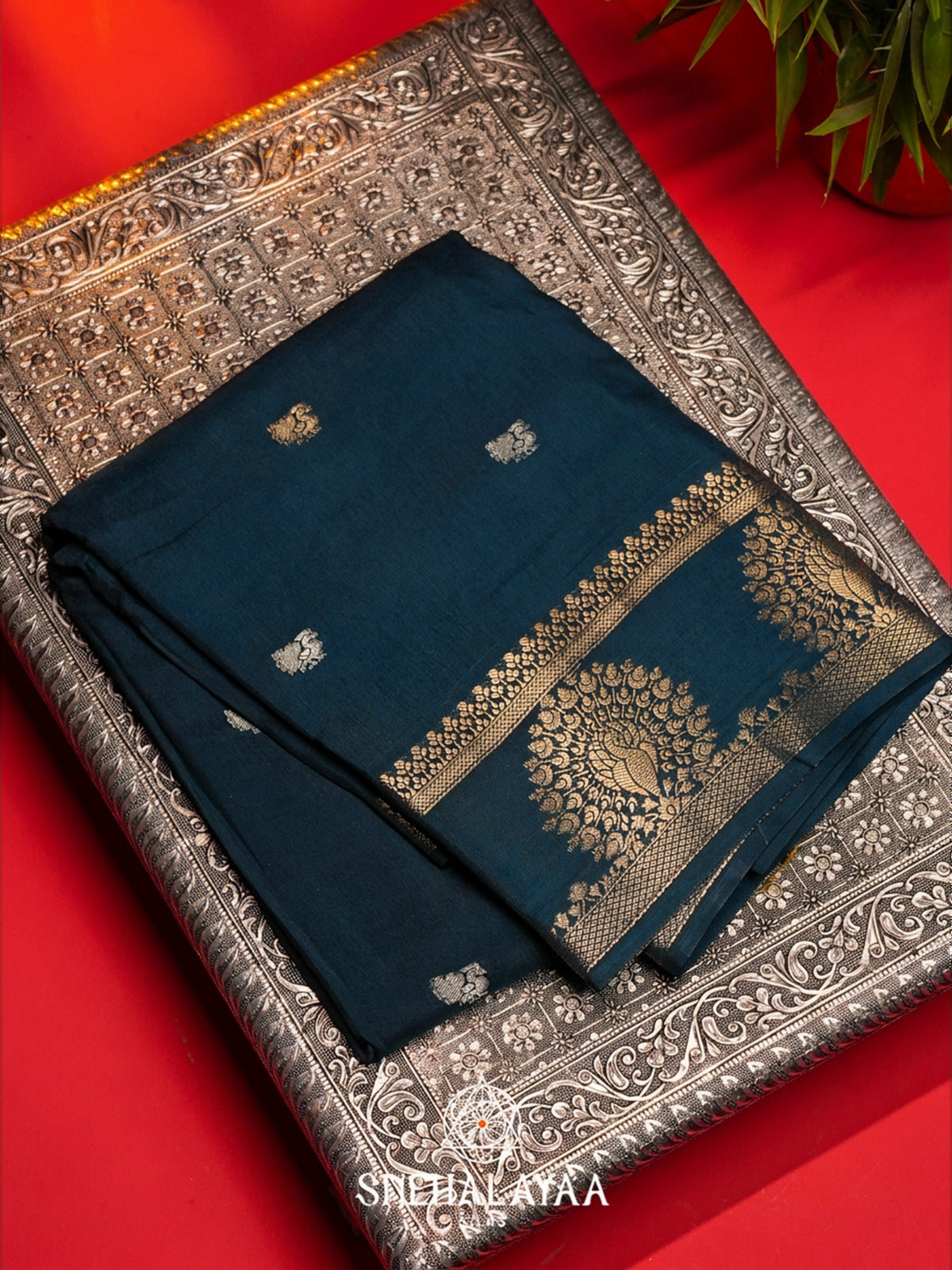Peacock Blue Banarasi Saree