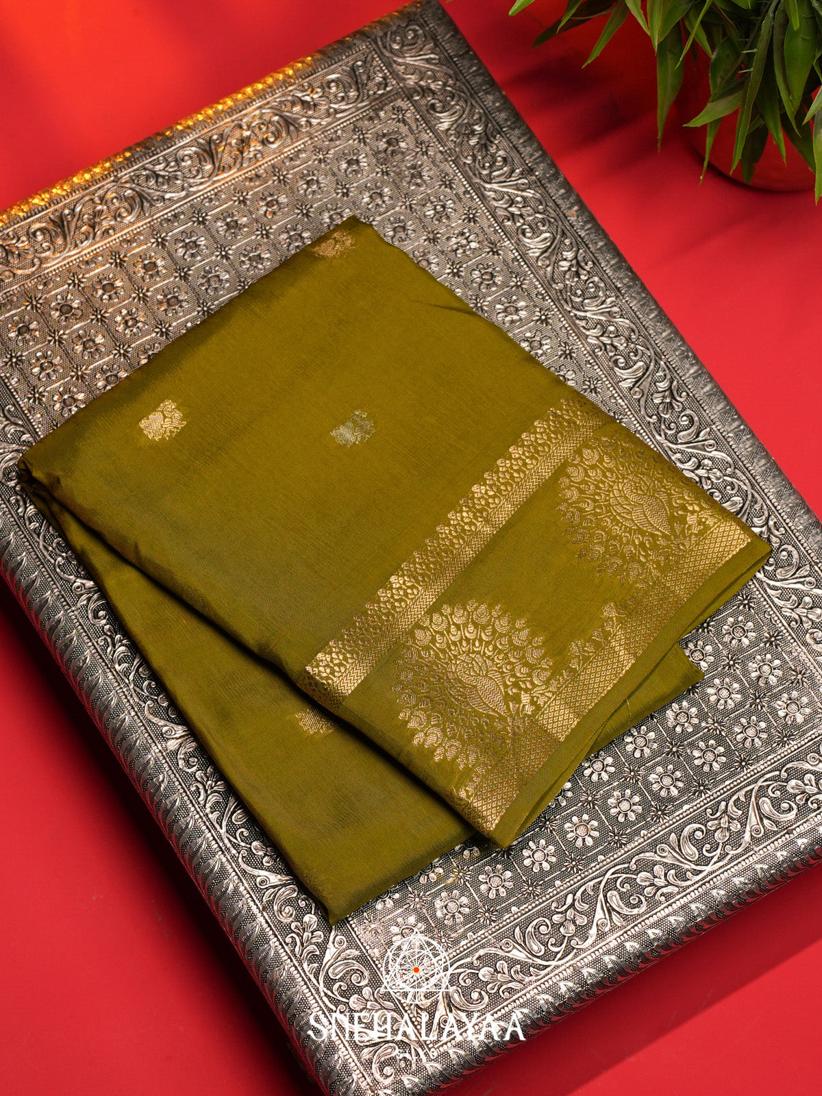 Olive Green Banarasi Saree