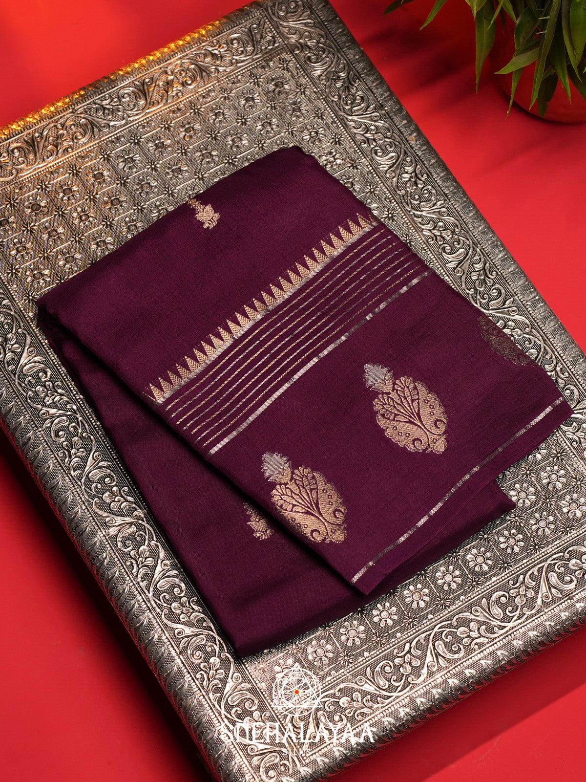 Aubergine Banarasi Saree