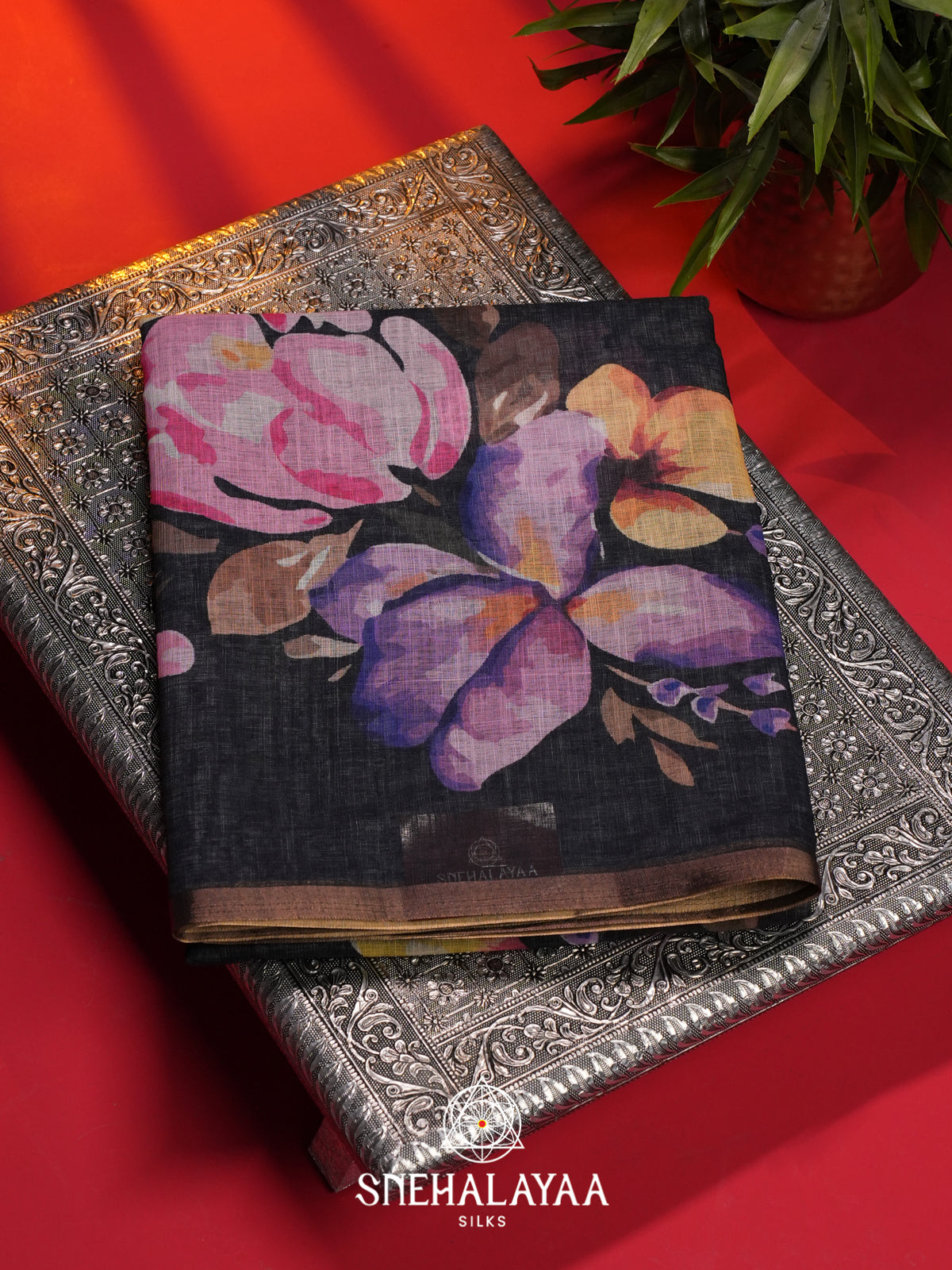 Black Linen Saree
