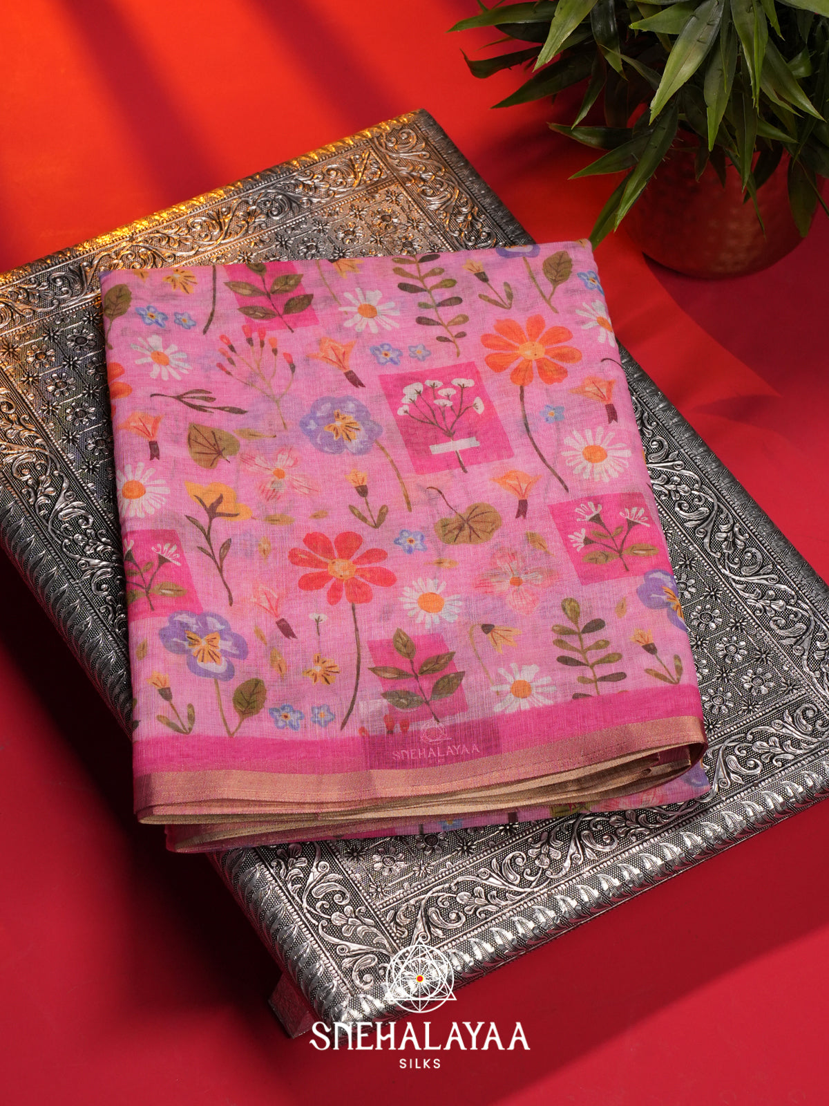 Pink Linen Saree