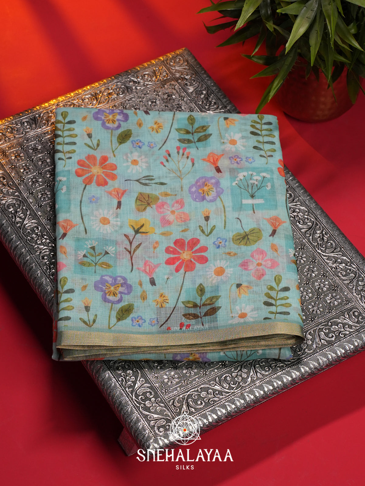 Sky Blue Linen Saree