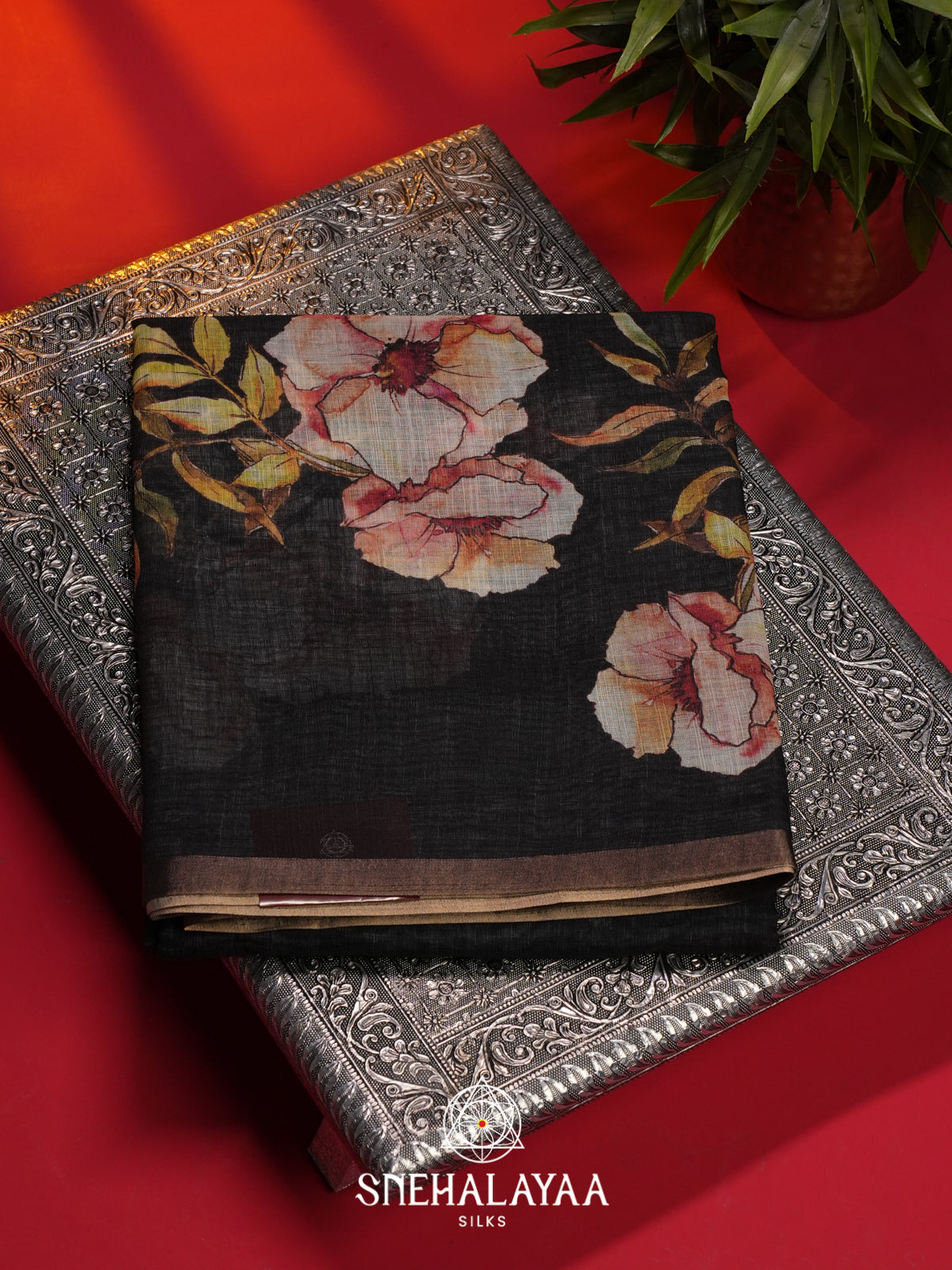 Black Linen Saree