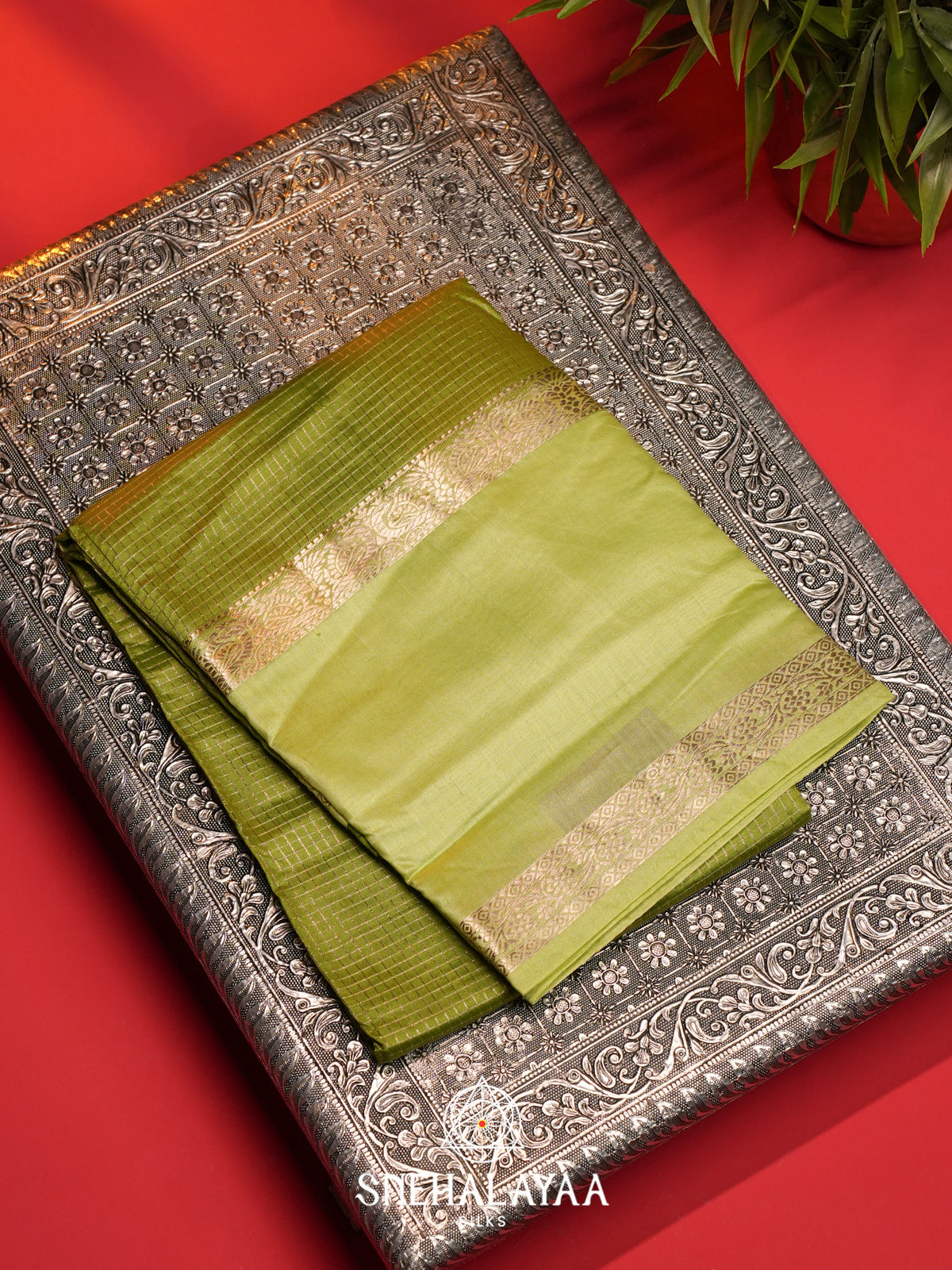 Olive Green Chanderi Saree
