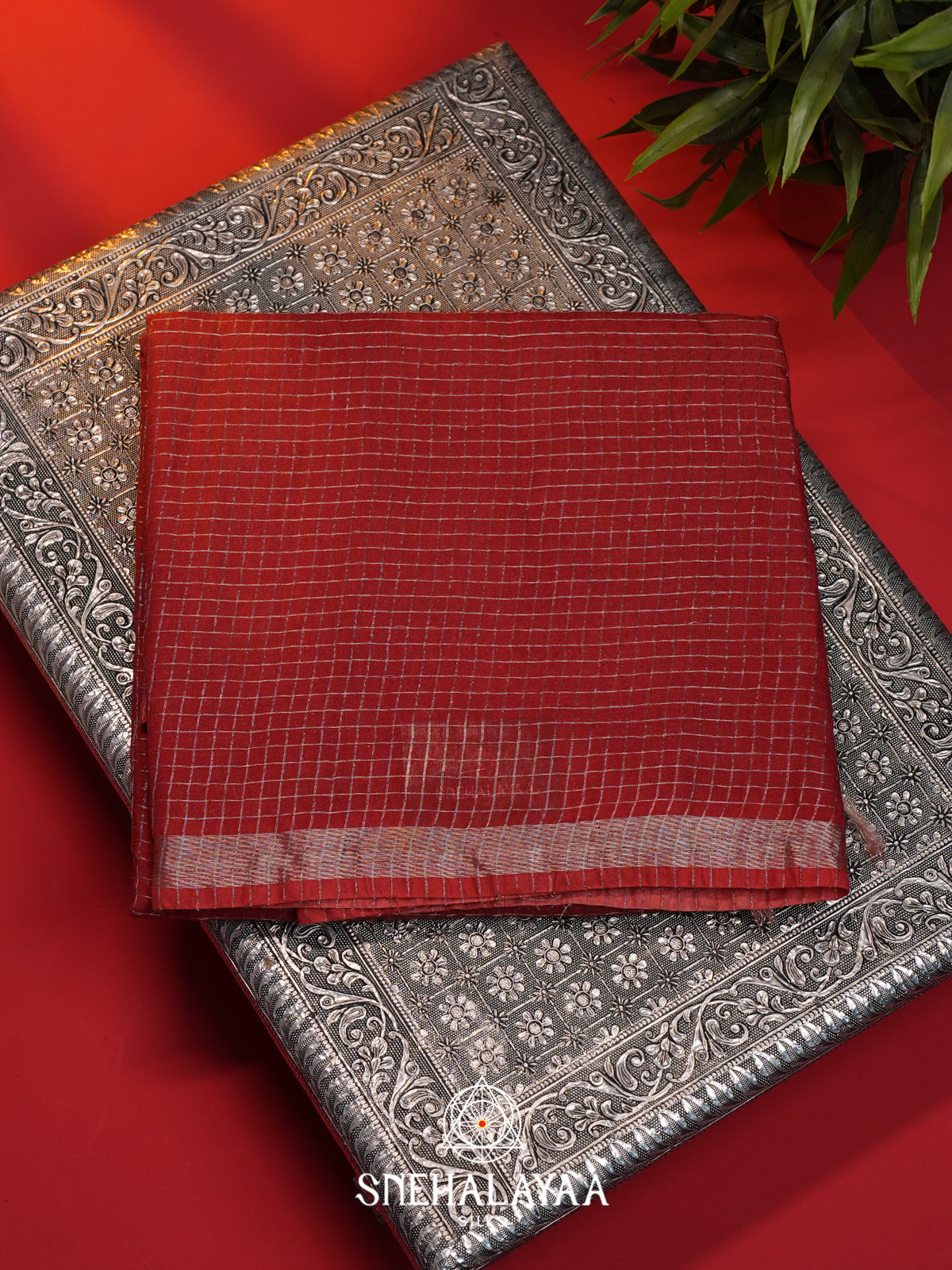 Maroon Mangalagiri Silk Cotton Saree