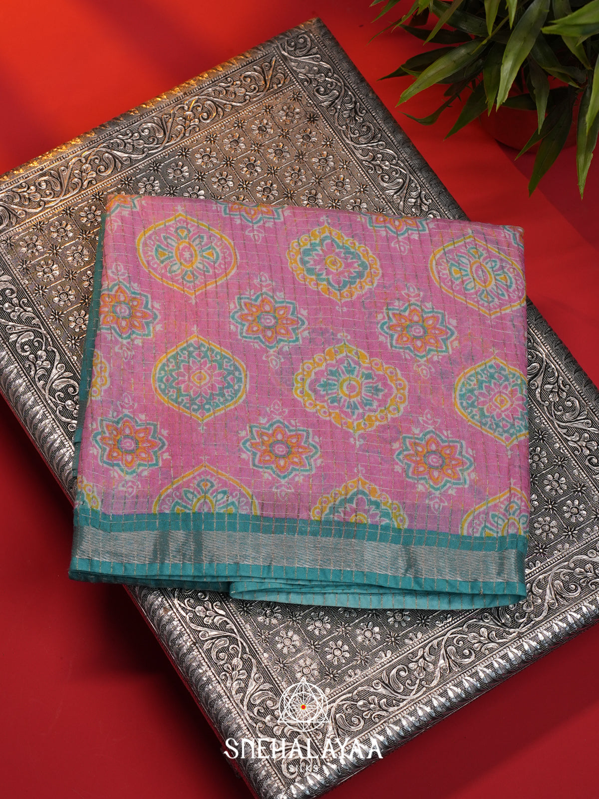Aqua Blue Mangalagiri Silk Cotton Saree