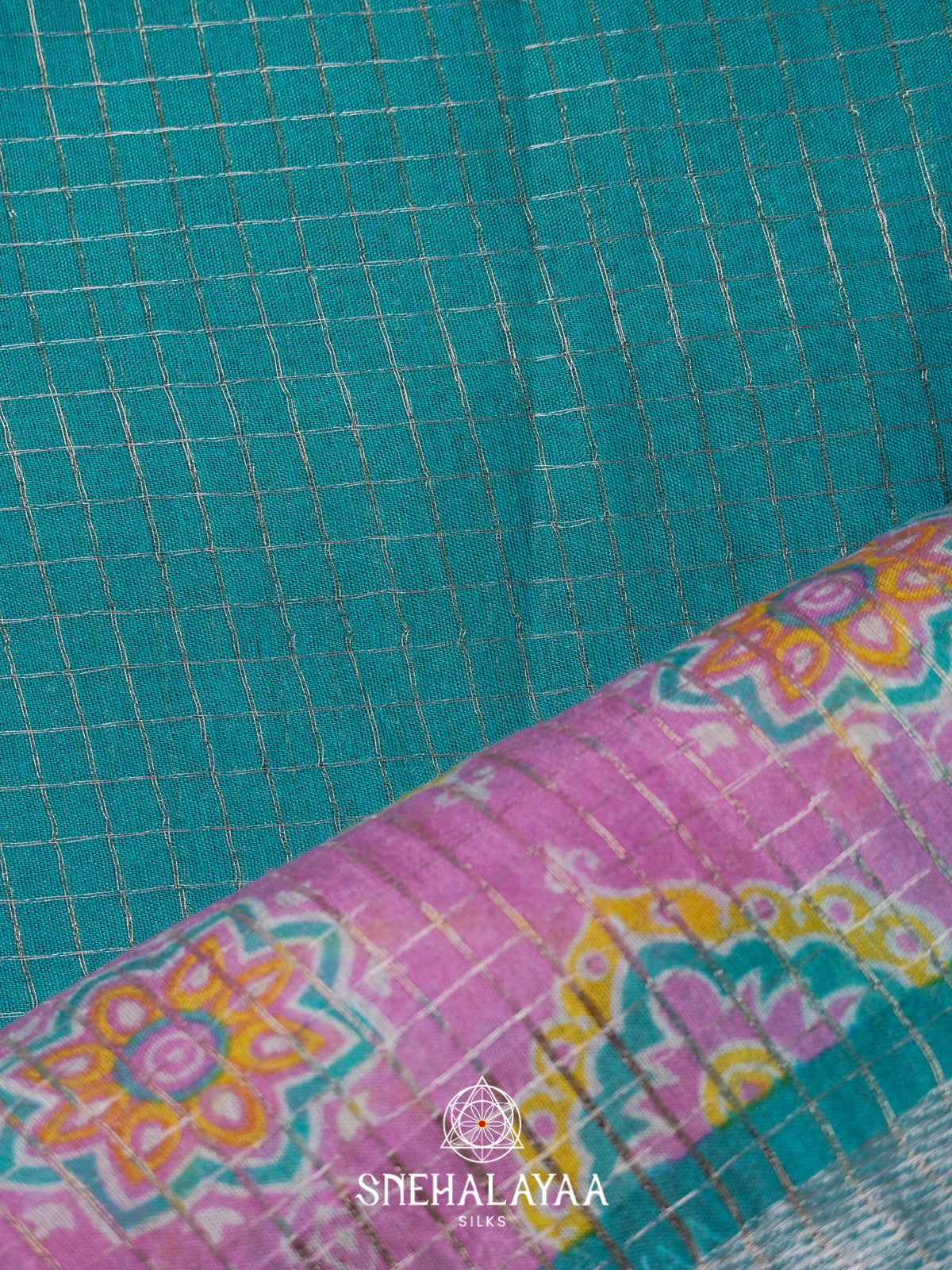 Aqua Blue Mangalagiri Silk Cotton Saree