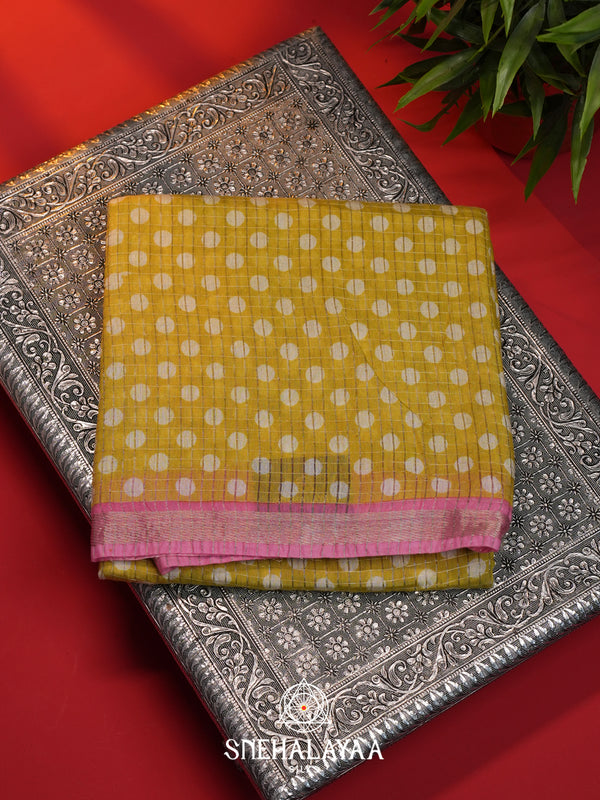 Lime Yellow Mangalagiri Silk Cotton Saree