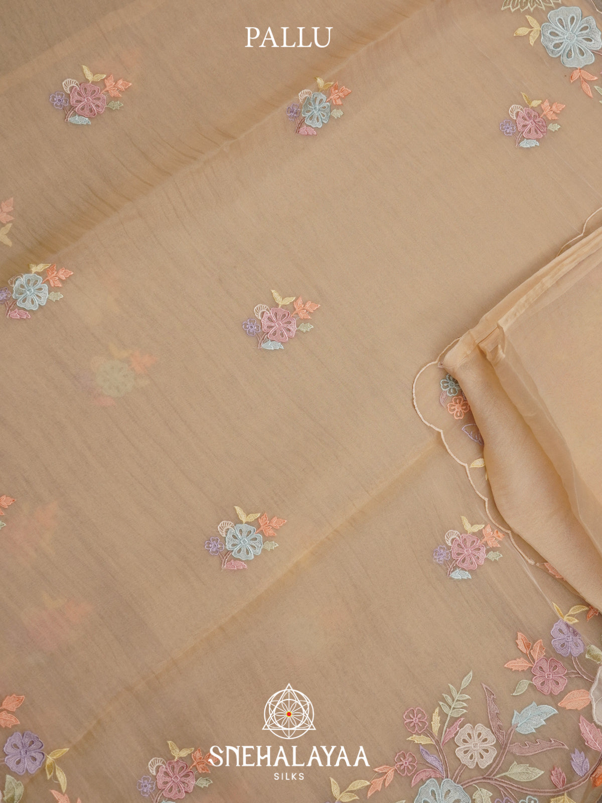 Beige Embroidery Organza Saree