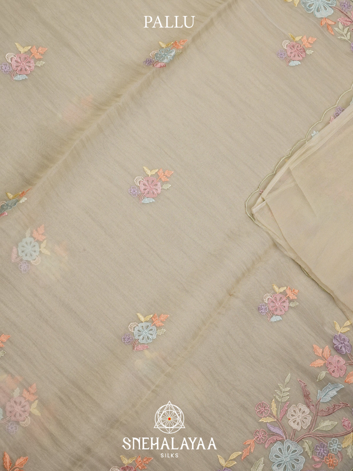 Cream Embroidery Organza Saree