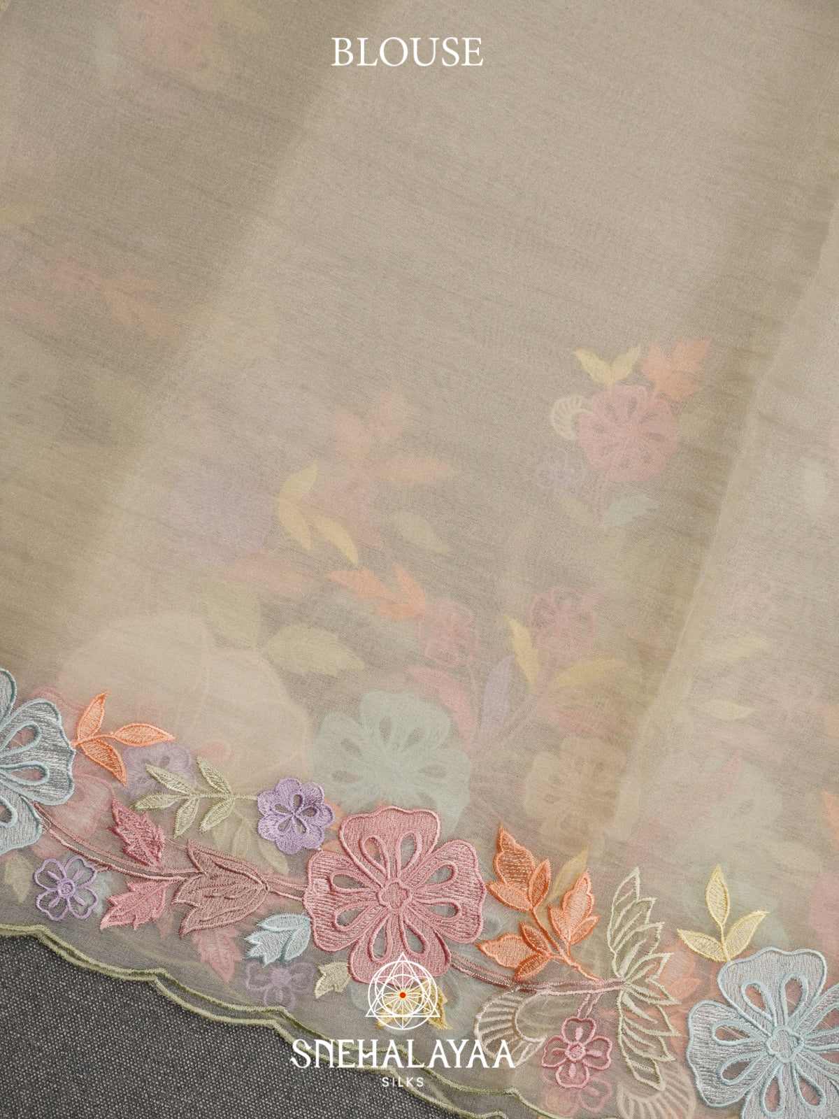 Cream Embroidery Organza Saree