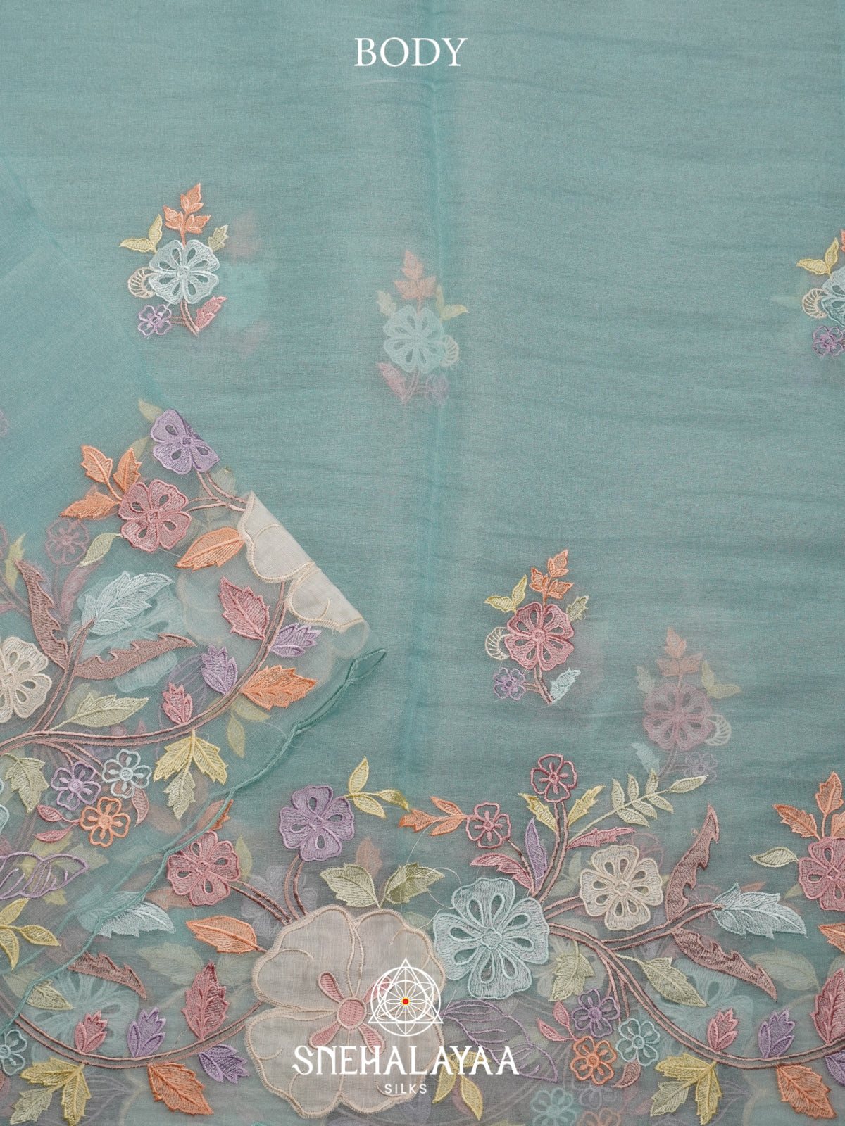 Pale Blue Embroidery Organza Saree