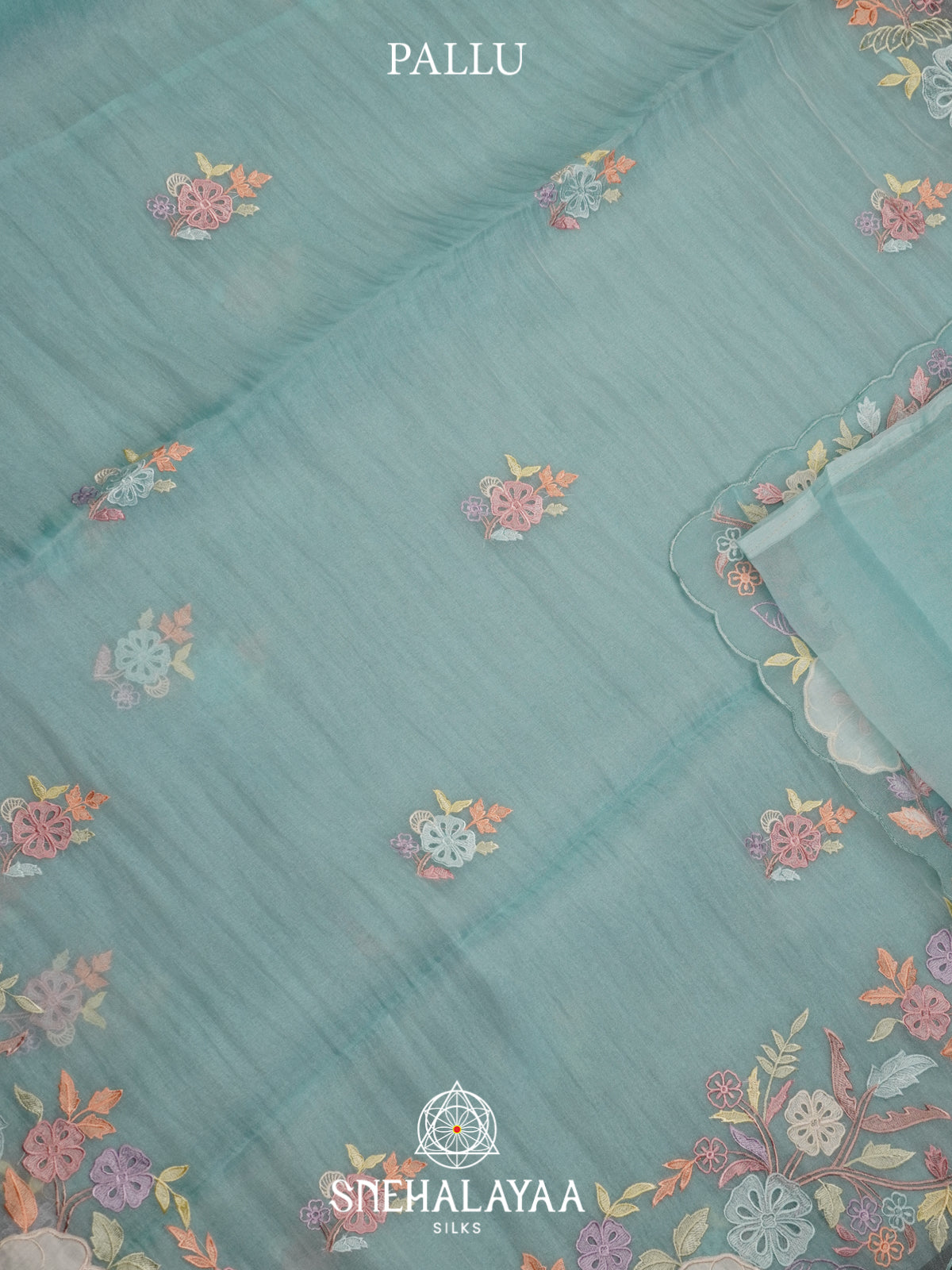 Pale Blue Embroidery Organza Saree