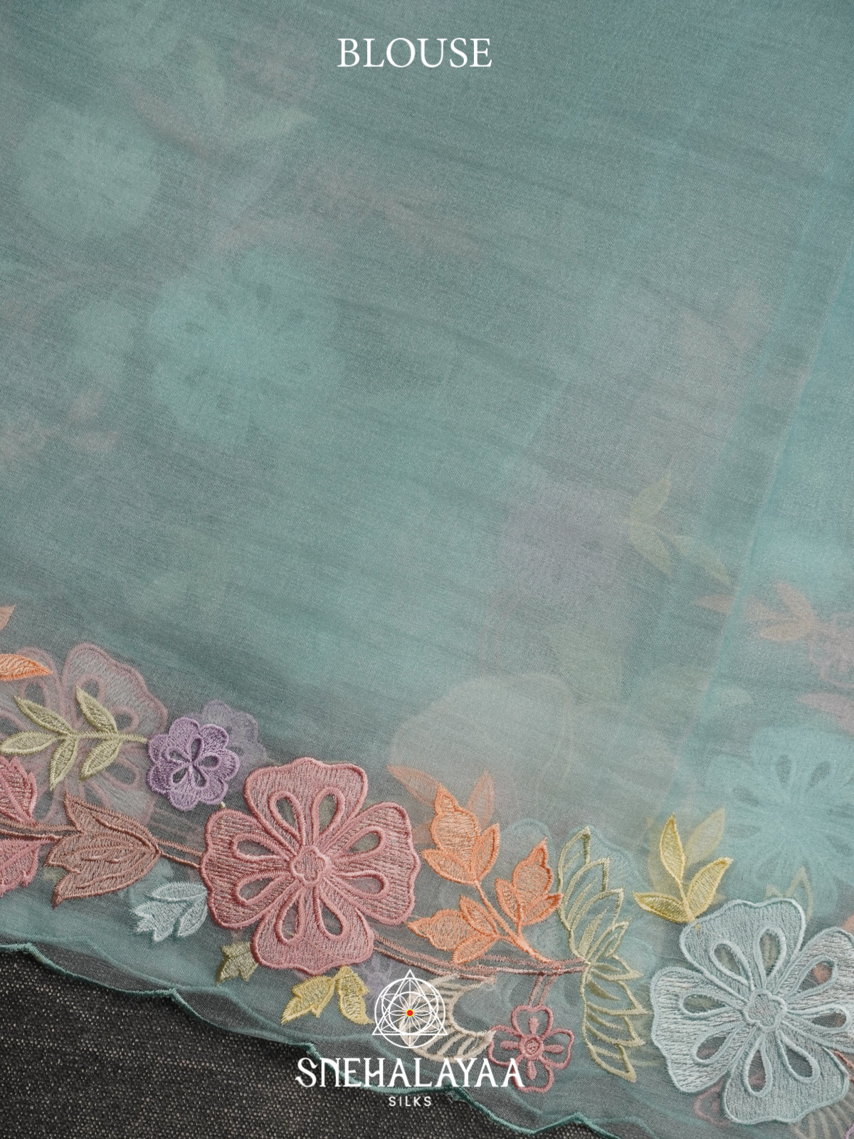 Pale Blue Embroidery Organza Saree