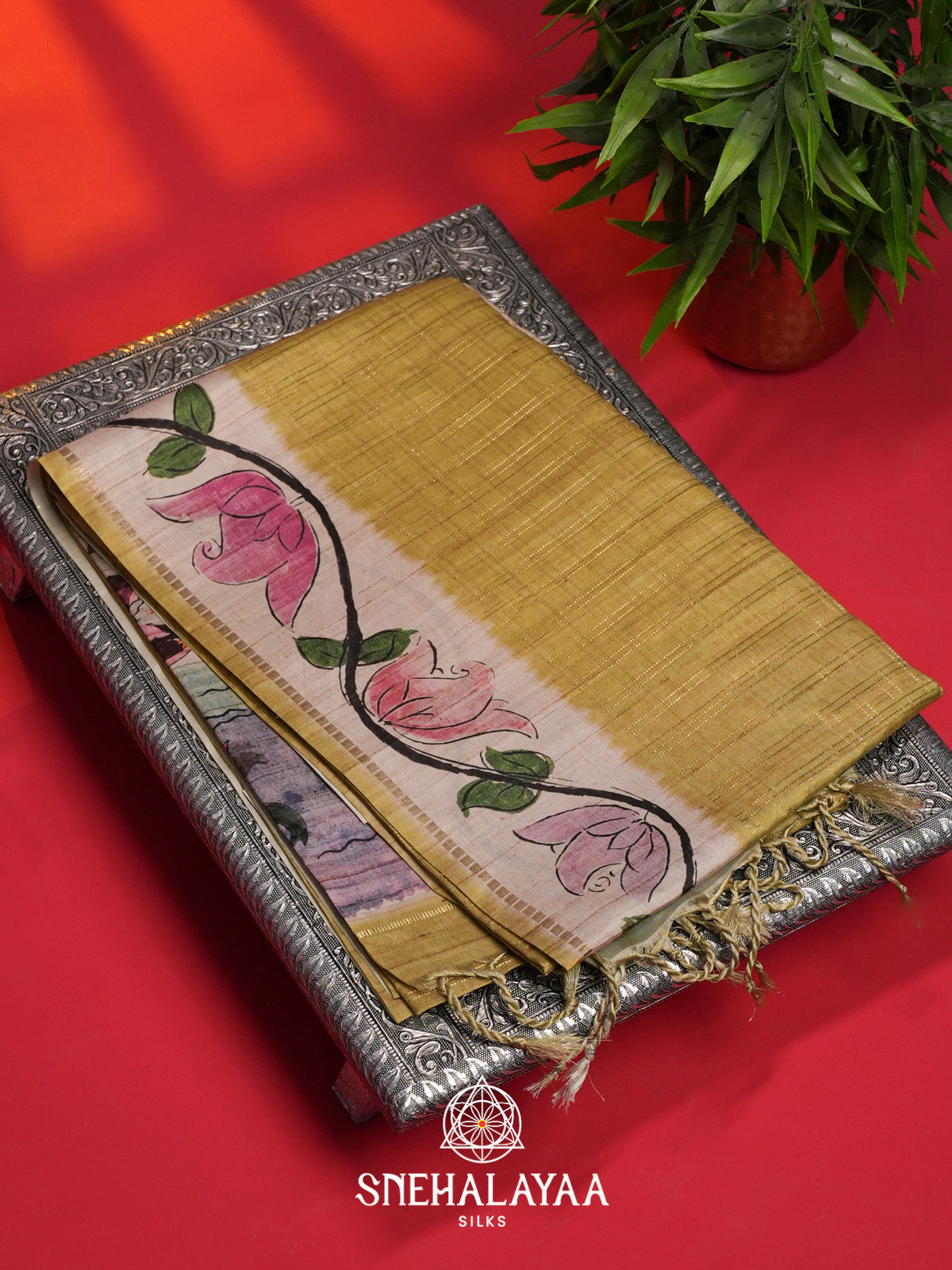 Olive Gold Tussar Saree