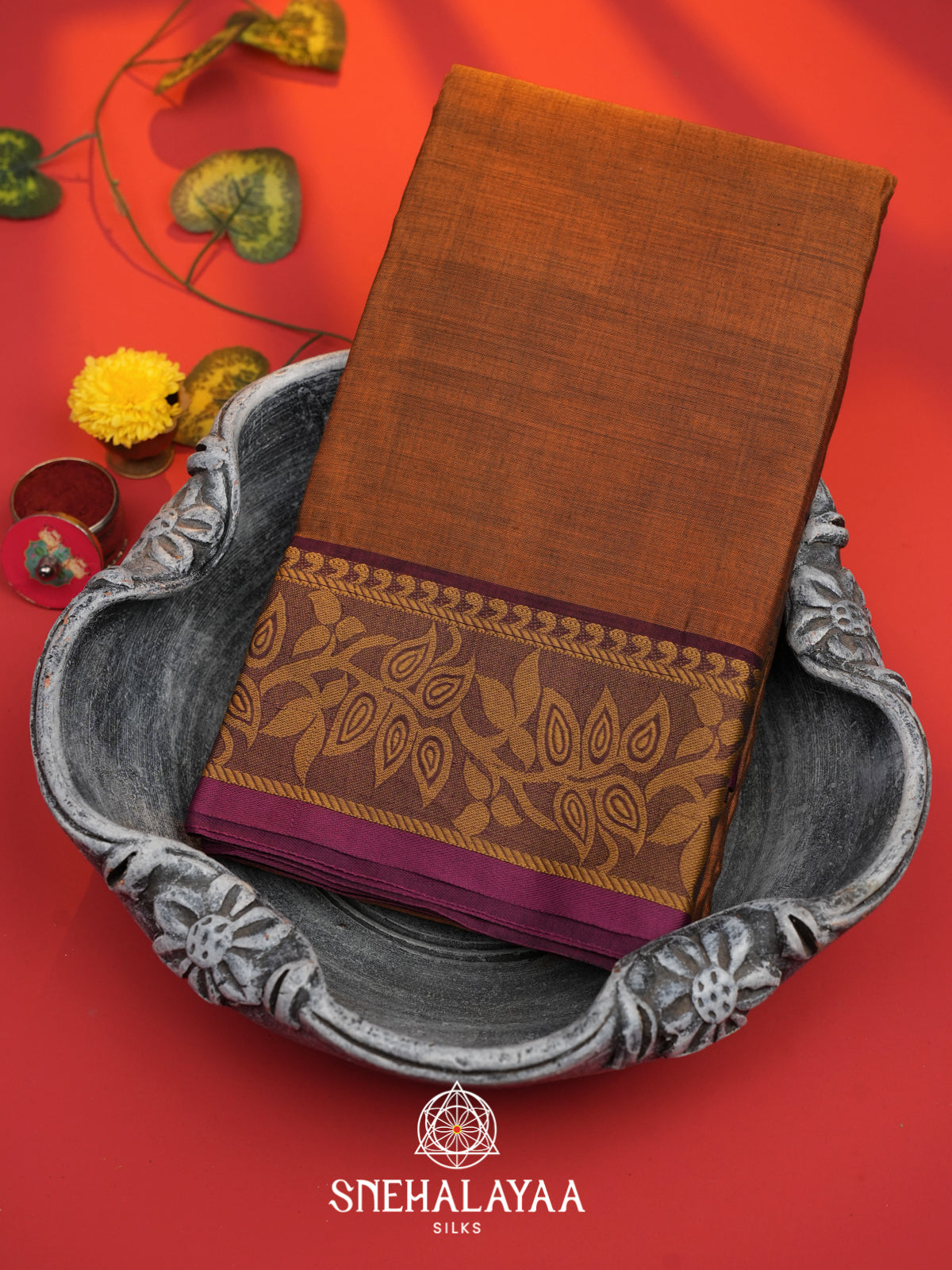 Burnt Orange Bengal Cotton Saree