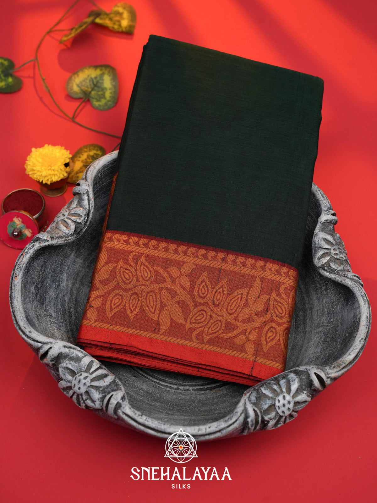 Bottle Green Bengal Cotton Saree
