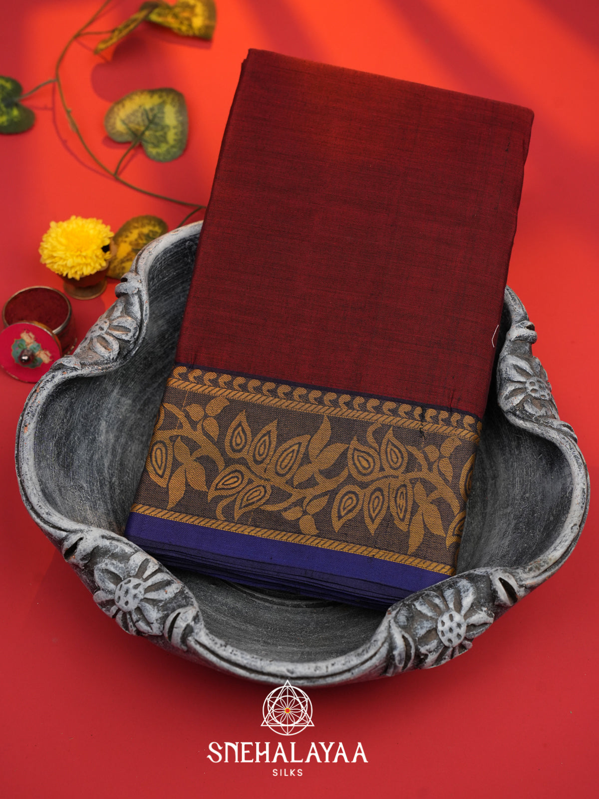 Maroon Bengal Cotton Saree