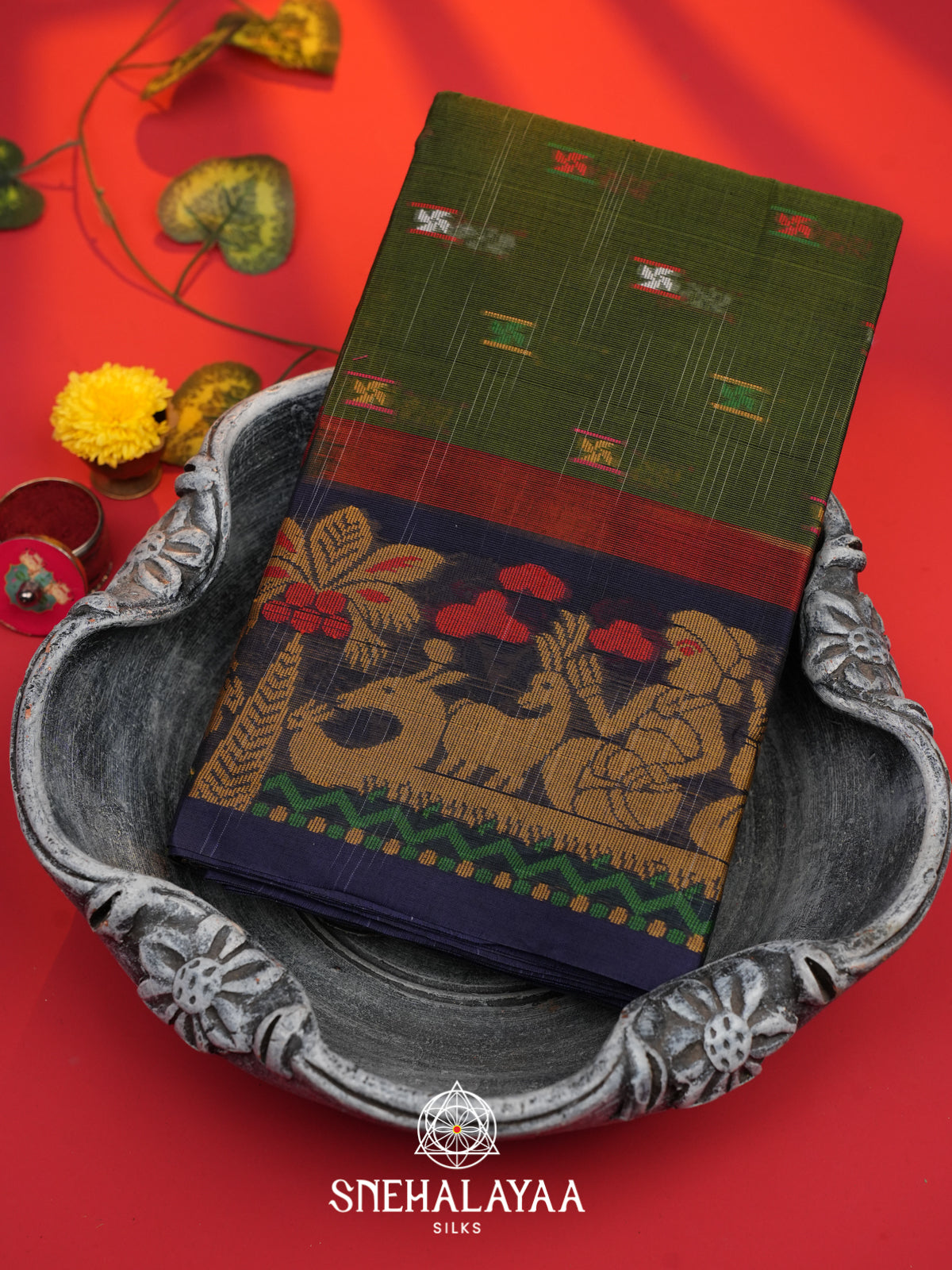 Orange Bengal Cotton Saree