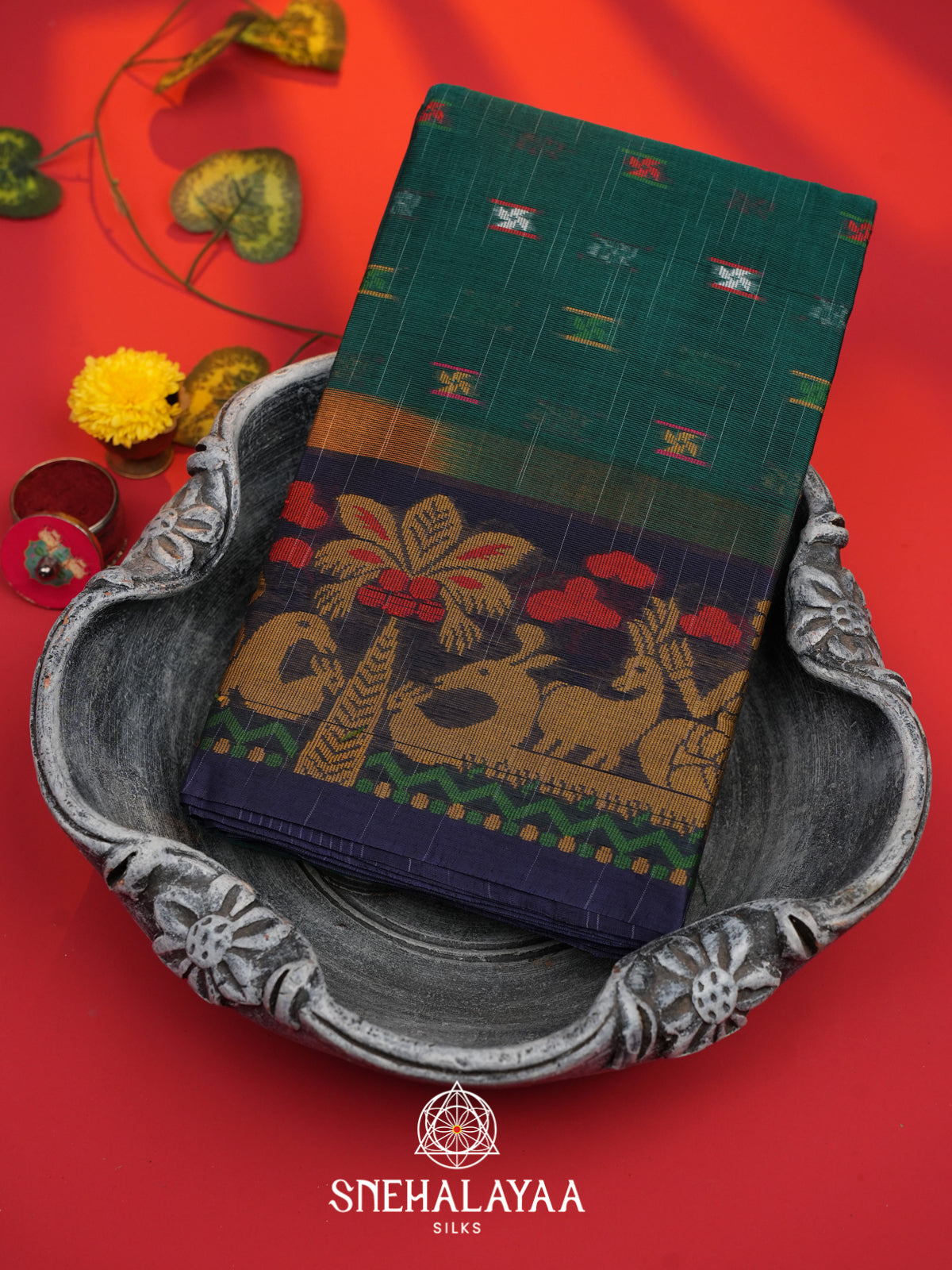 Teal Green Bengal Cotton Saree