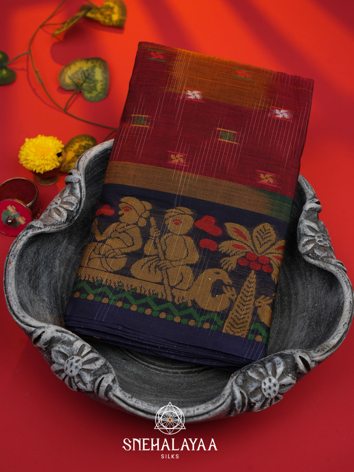 Maroon Bengal Cotton Saree