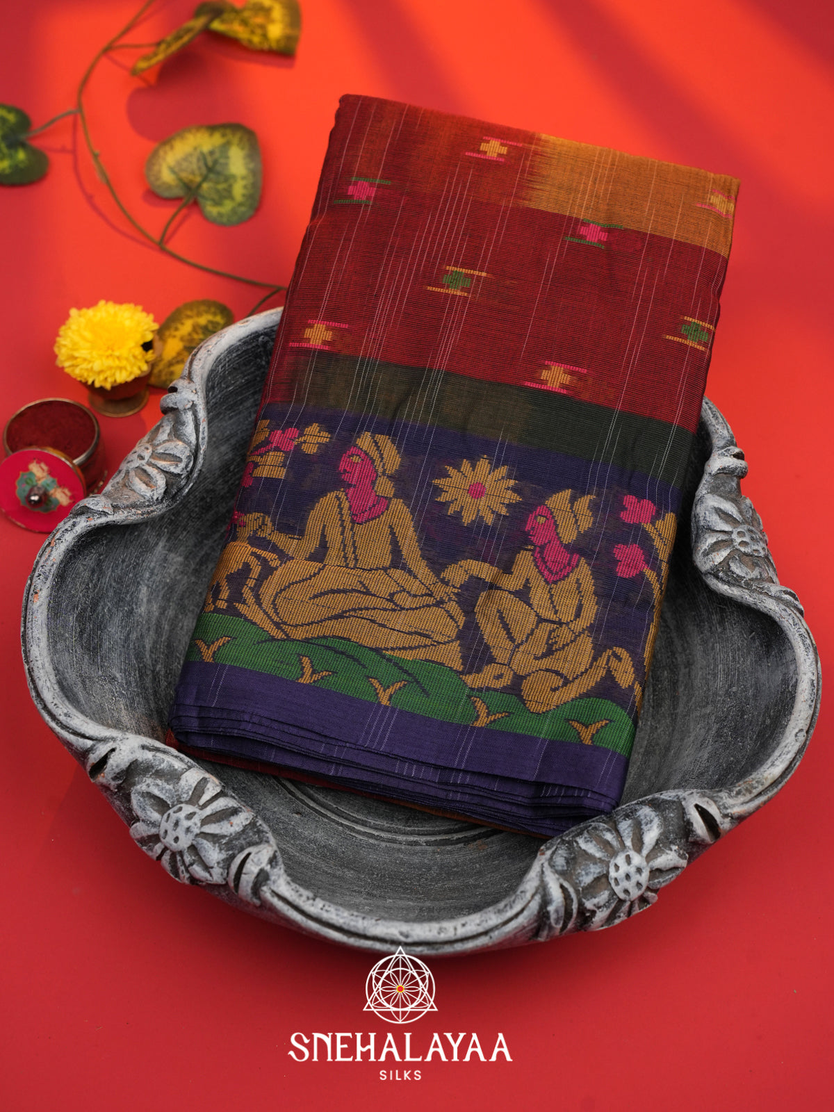 Maroon Bengal Cotton Saree