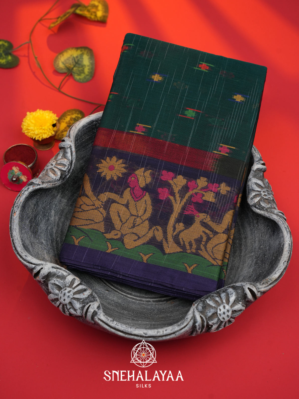 Forest Green Bengal Cotton Saree