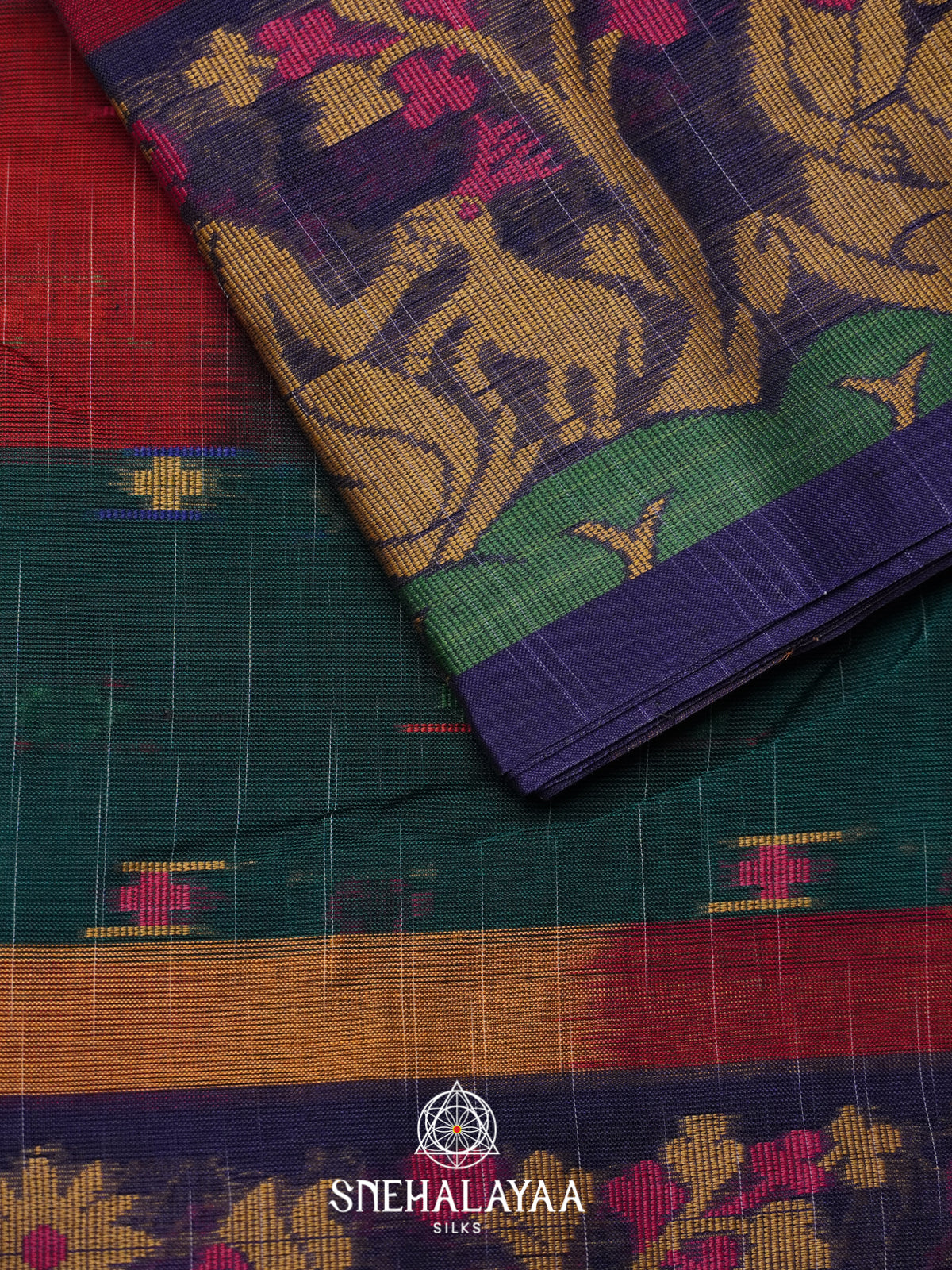 Forest Green Bengal Cotton Saree
