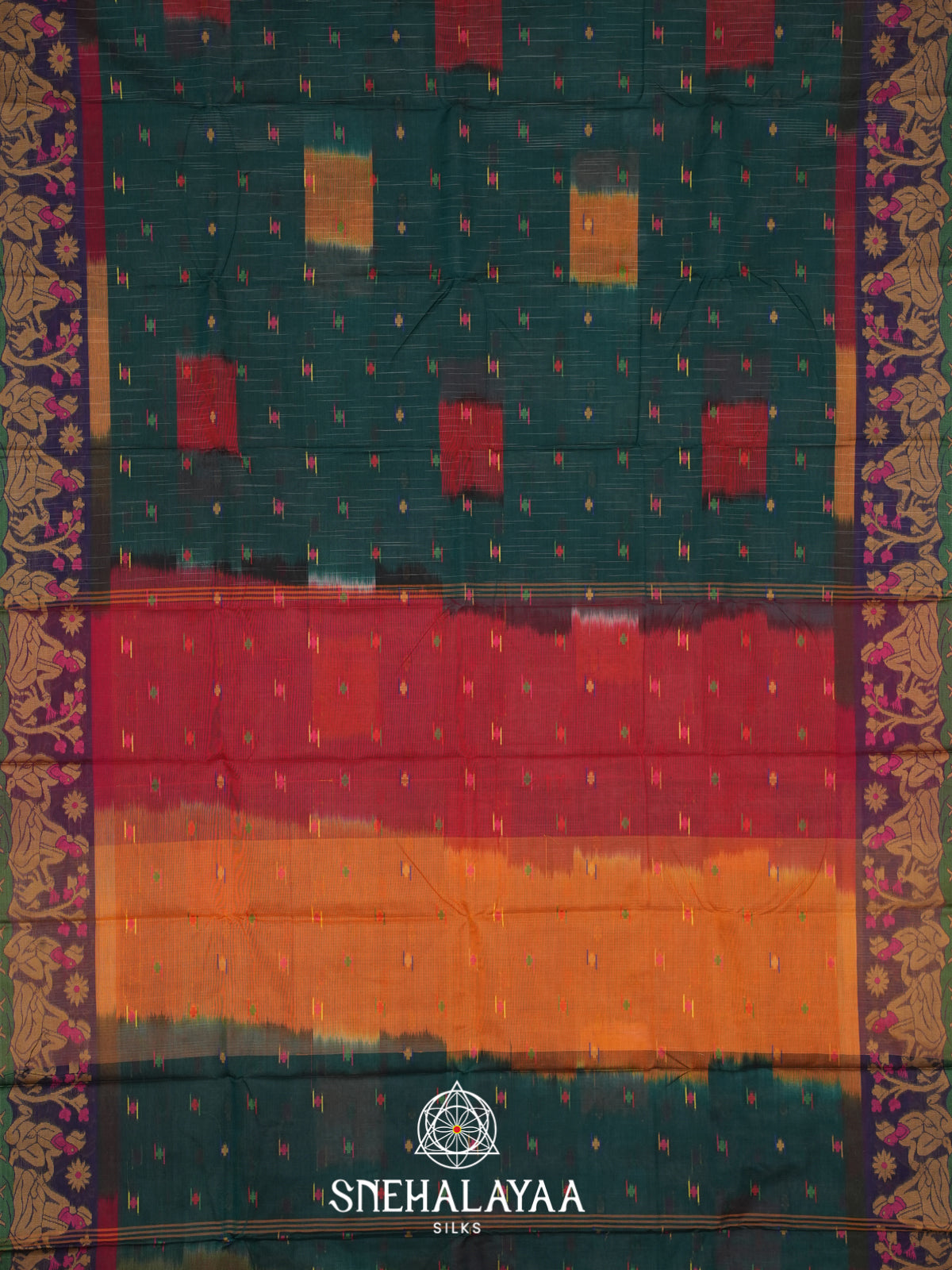 Forest Green Bengal Cotton Saree