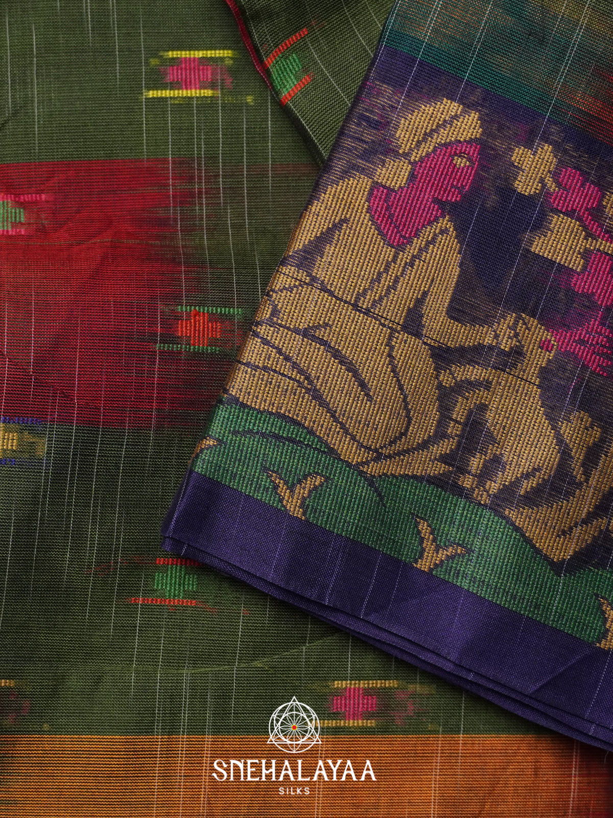 Olive Green Bengal Cotton Saree