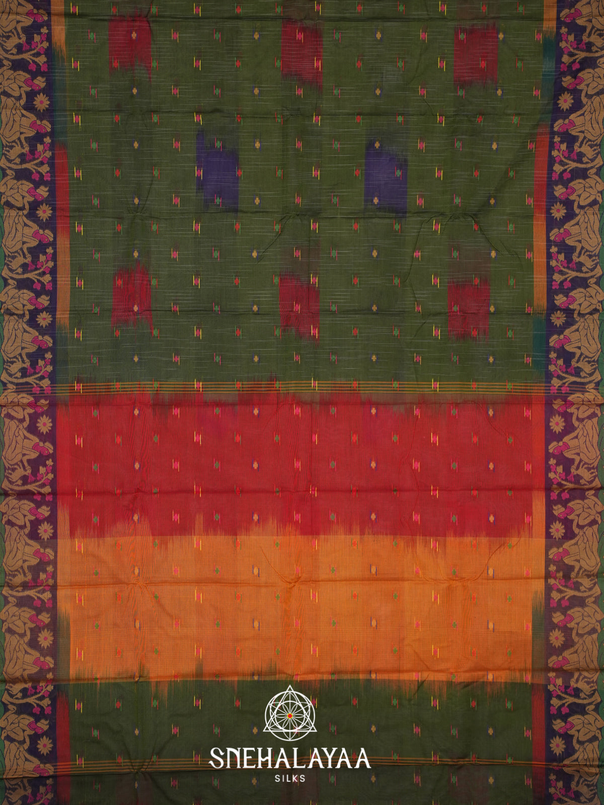 Olive Green Bengal Cotton Saree