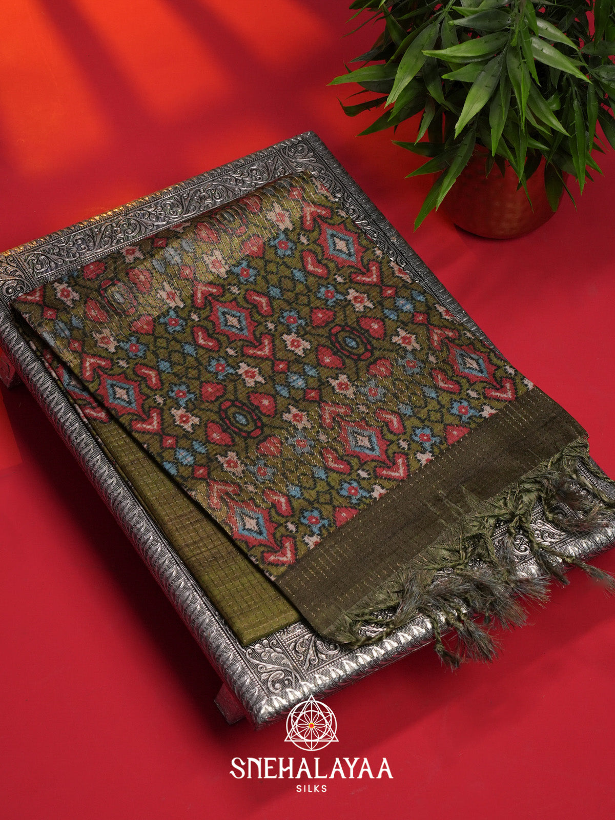 Olive Green Tussar Saree