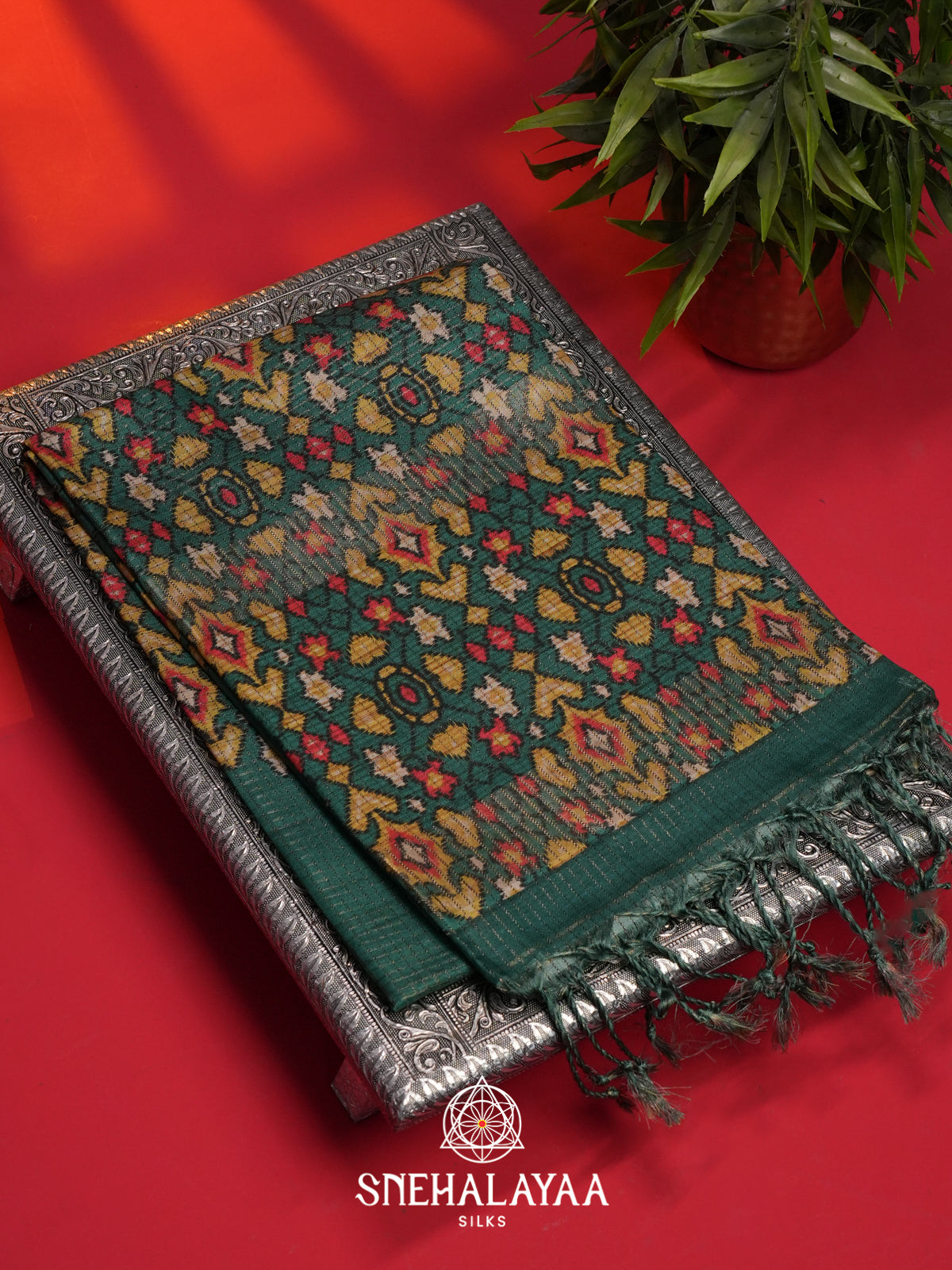 Bottle Green Tussar Saree