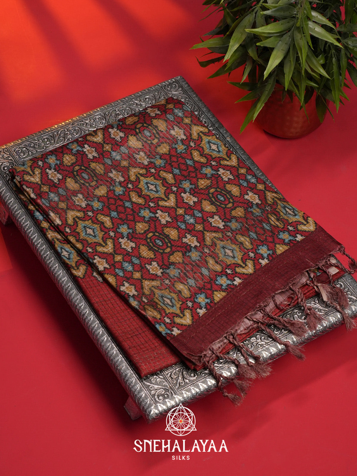 Brick Red Tussar Saree