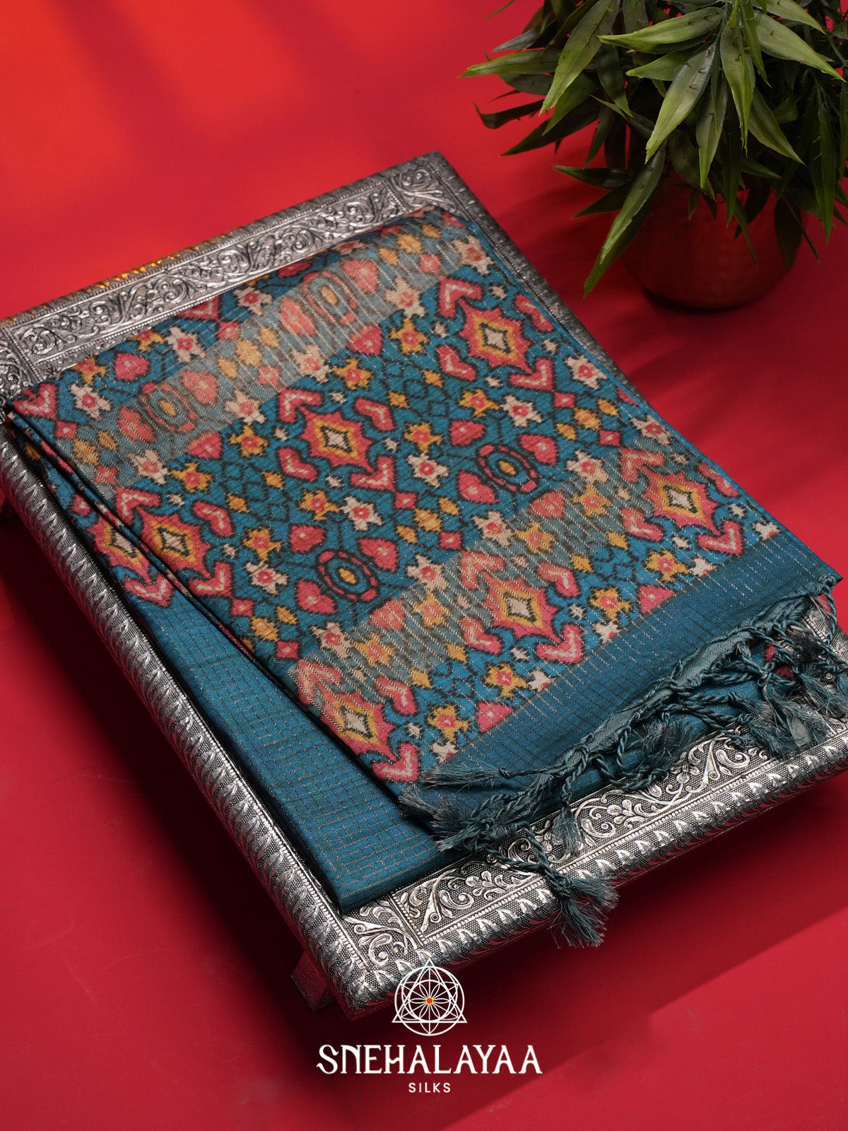 Peacock Blue Tussar Saree