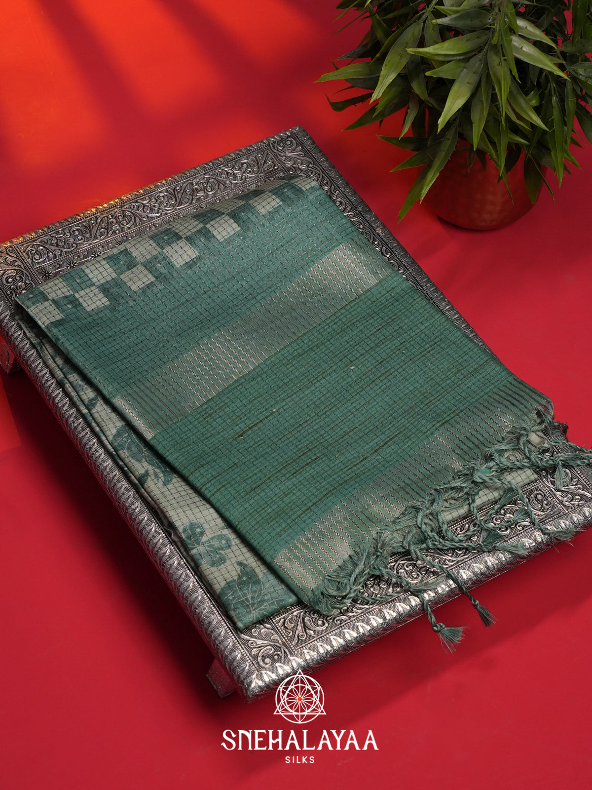 Teal Green Tussar Saree