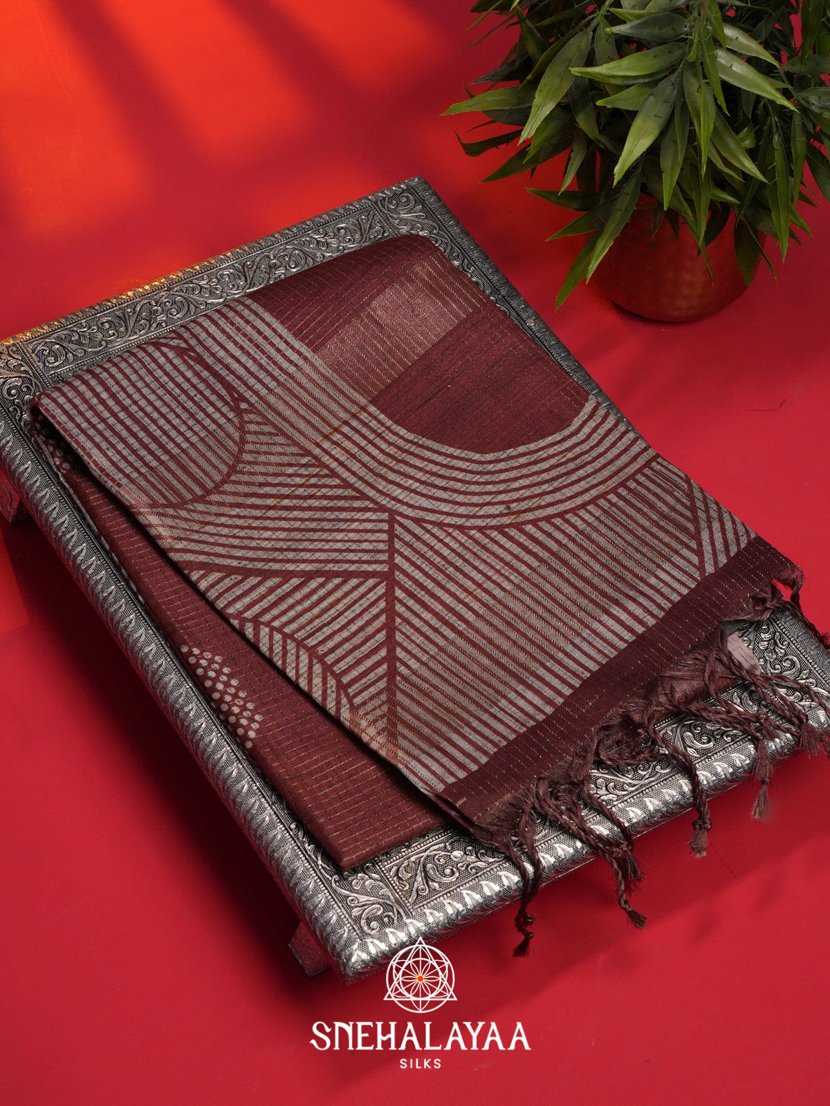 Burgundy Tussar Saree