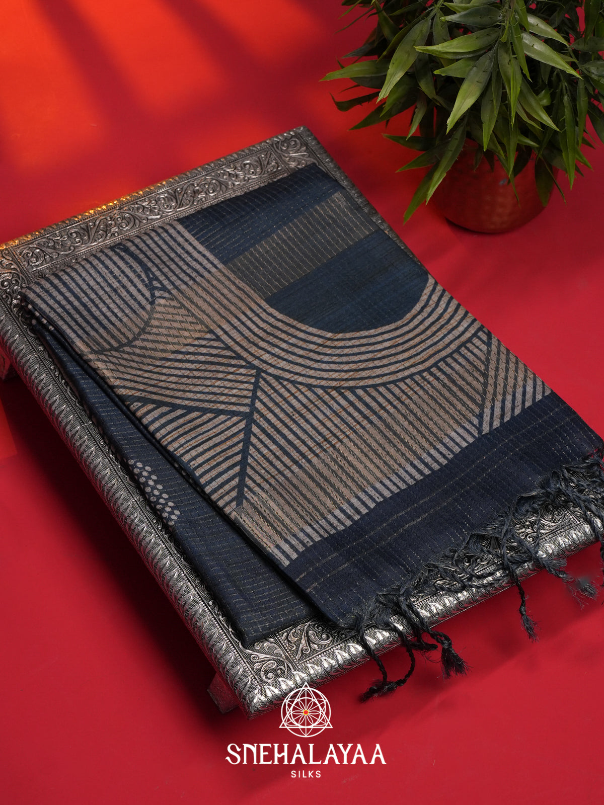Indigo Blue Tussar Saree
