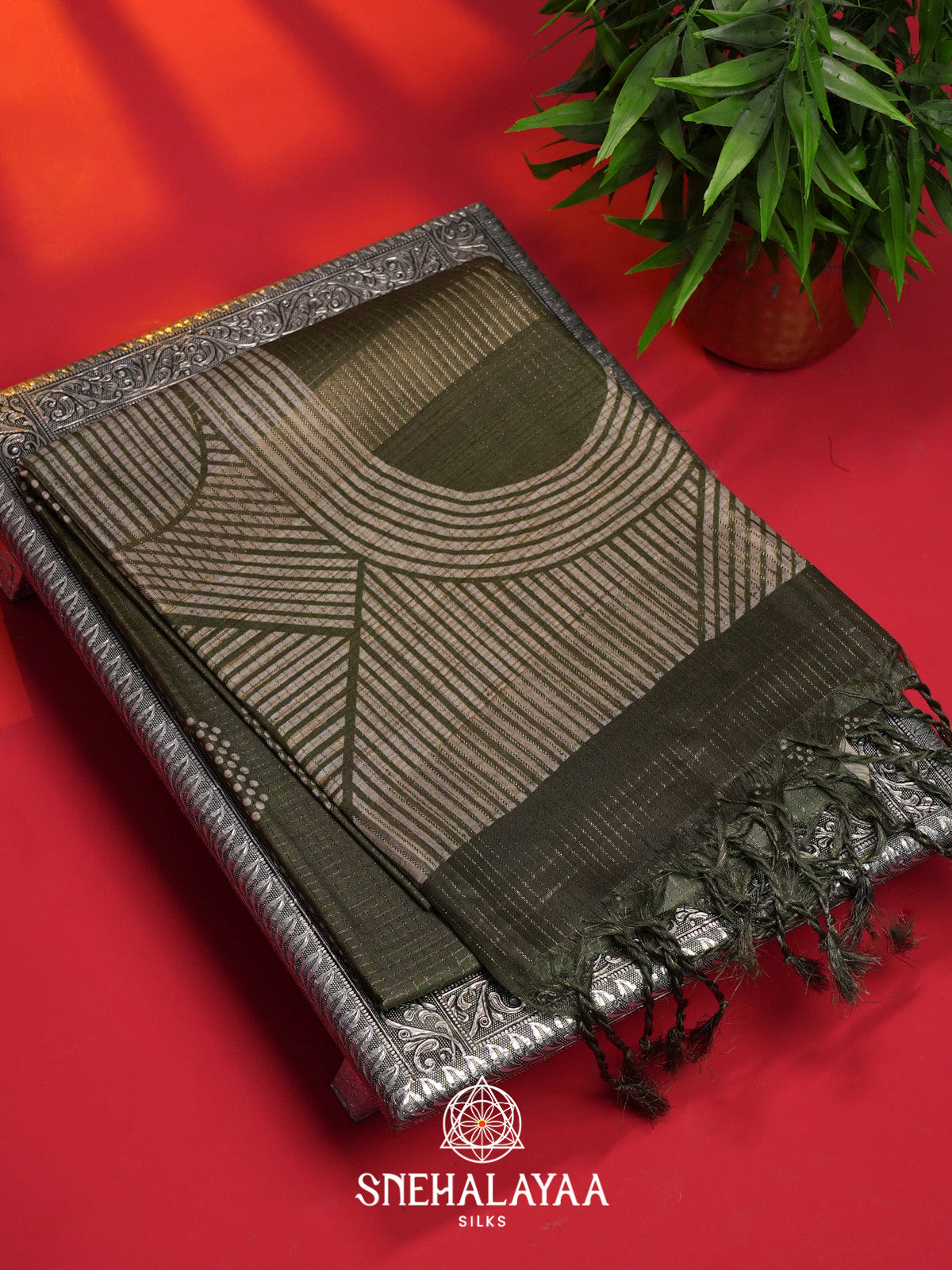 Olive Green Tussar Saree