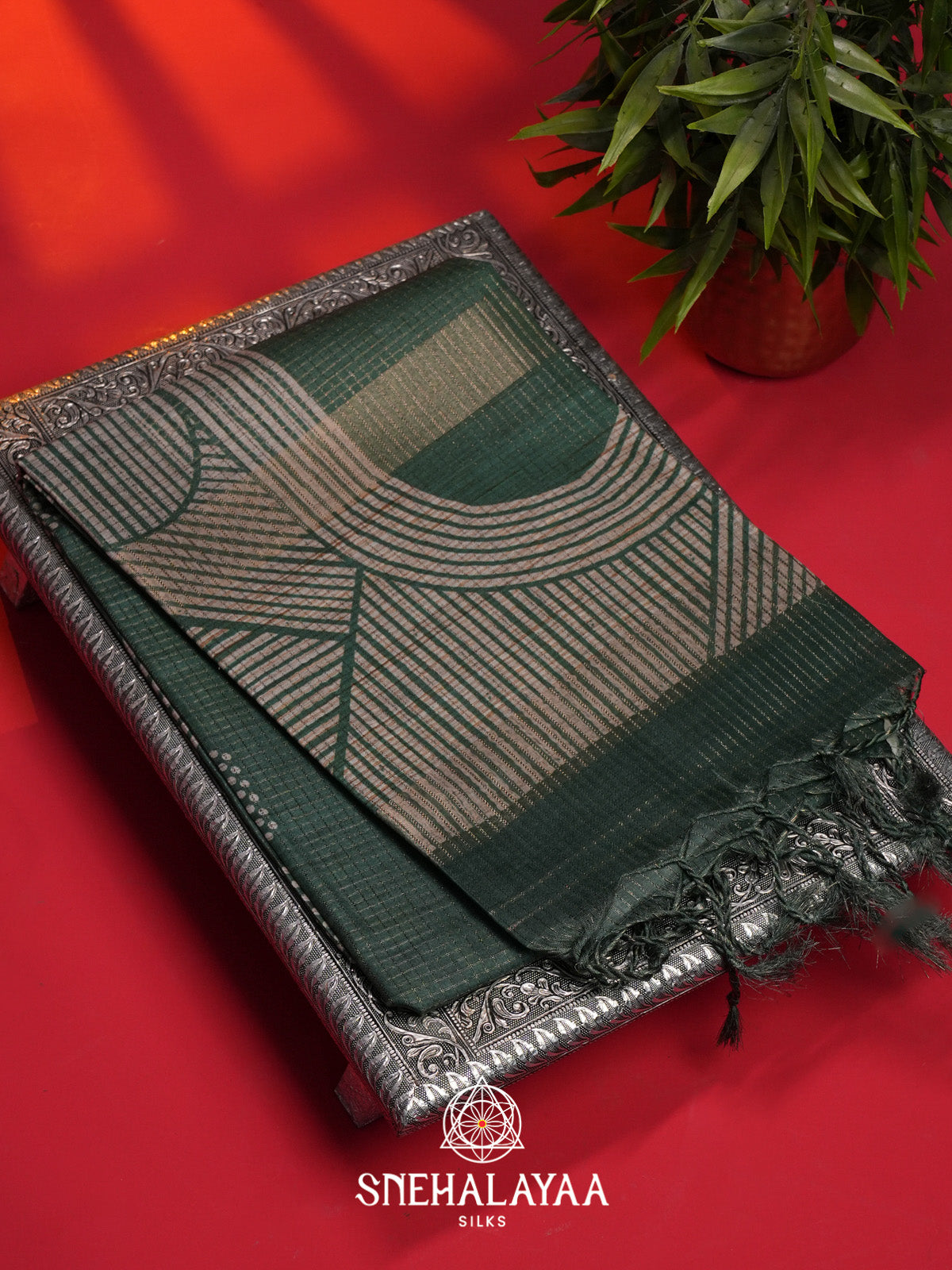 Bottle Green Tussar Saree