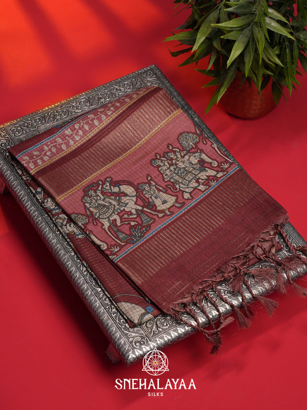 Maroon Tussar Saree