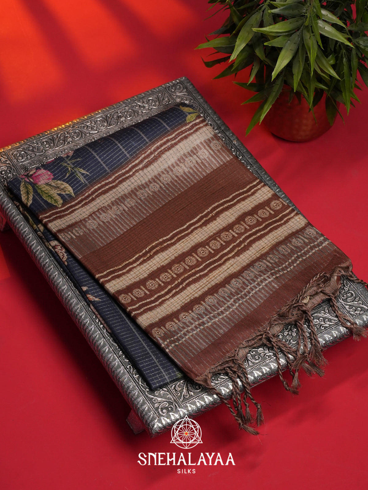 Navy Blue Tussar Saree