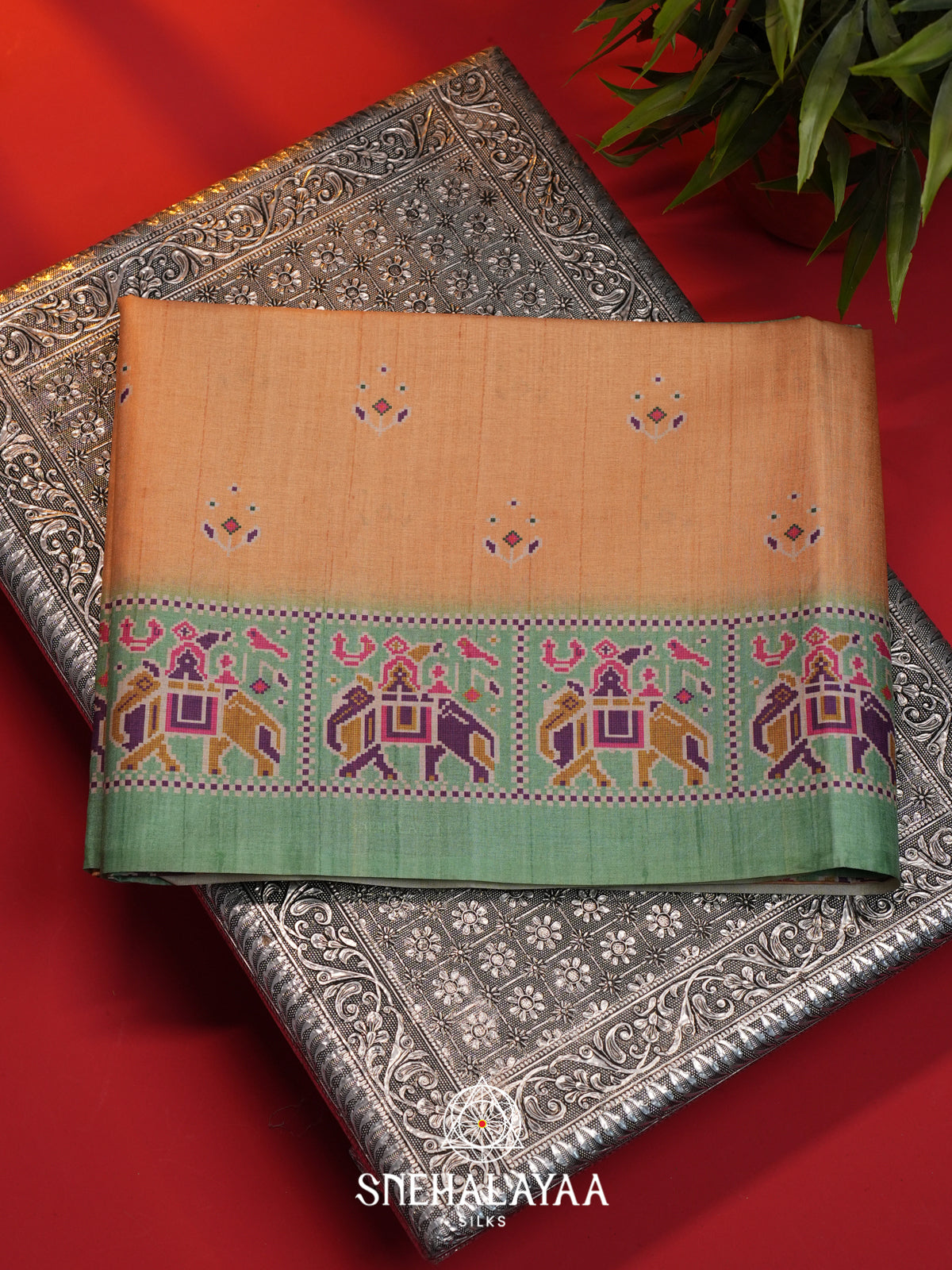 Orange Jute Saree