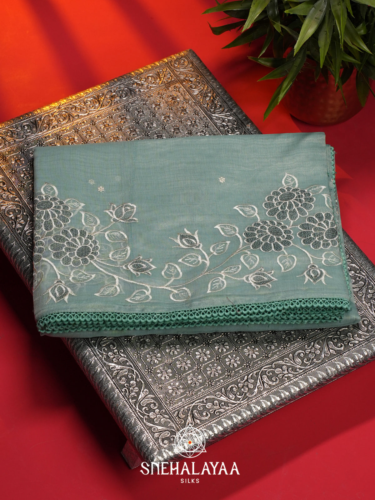 Sea Green Linen Saree