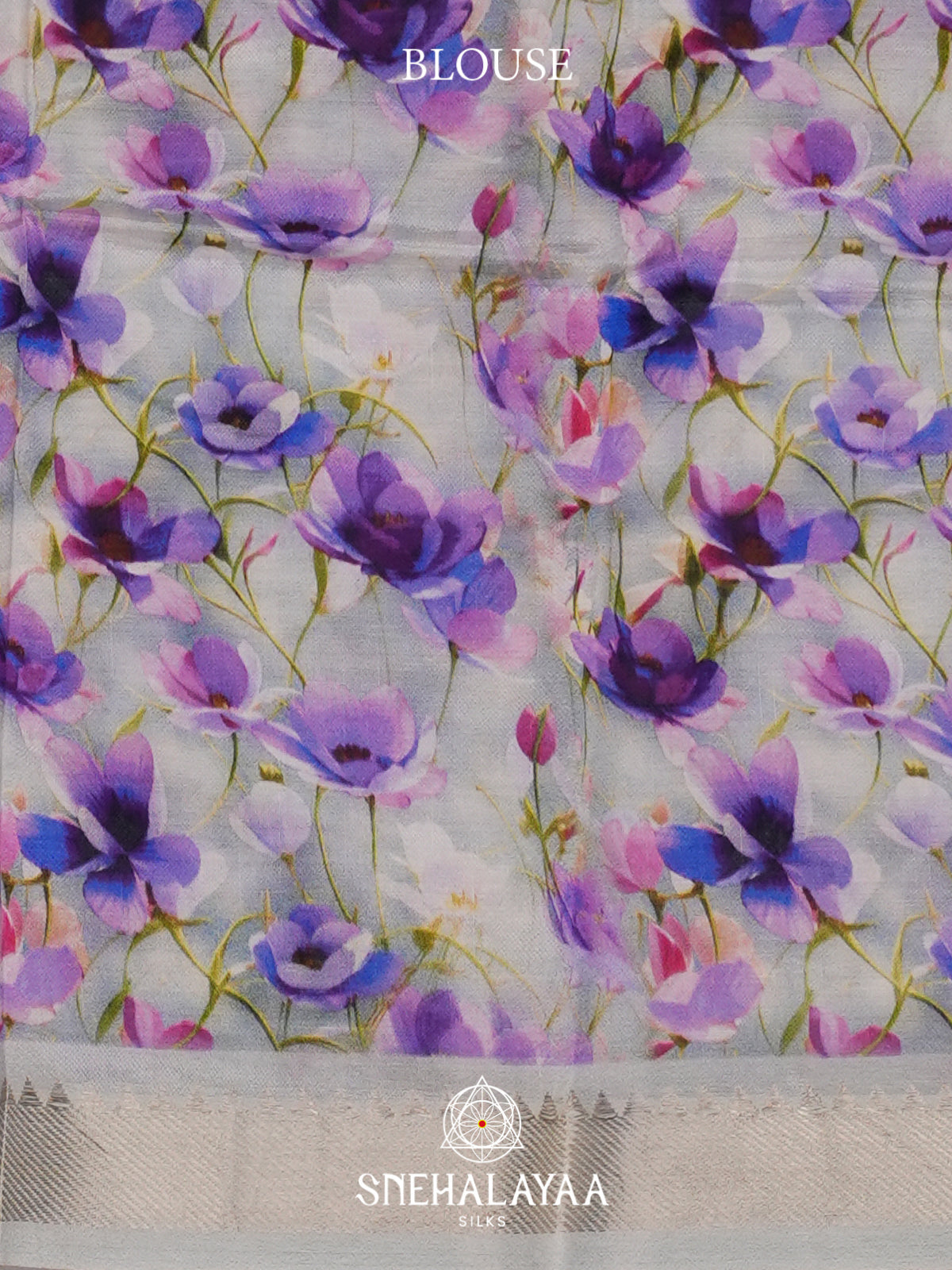 Lilac  Mangalagiri Silk Cotton Saree with Printed Blouse