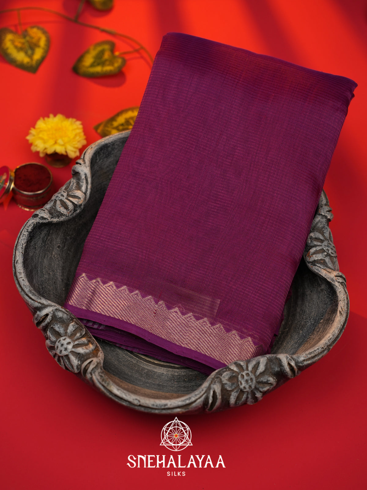 Magenta  Mangalagiri Silk Cotton Saree with Printed Blouse