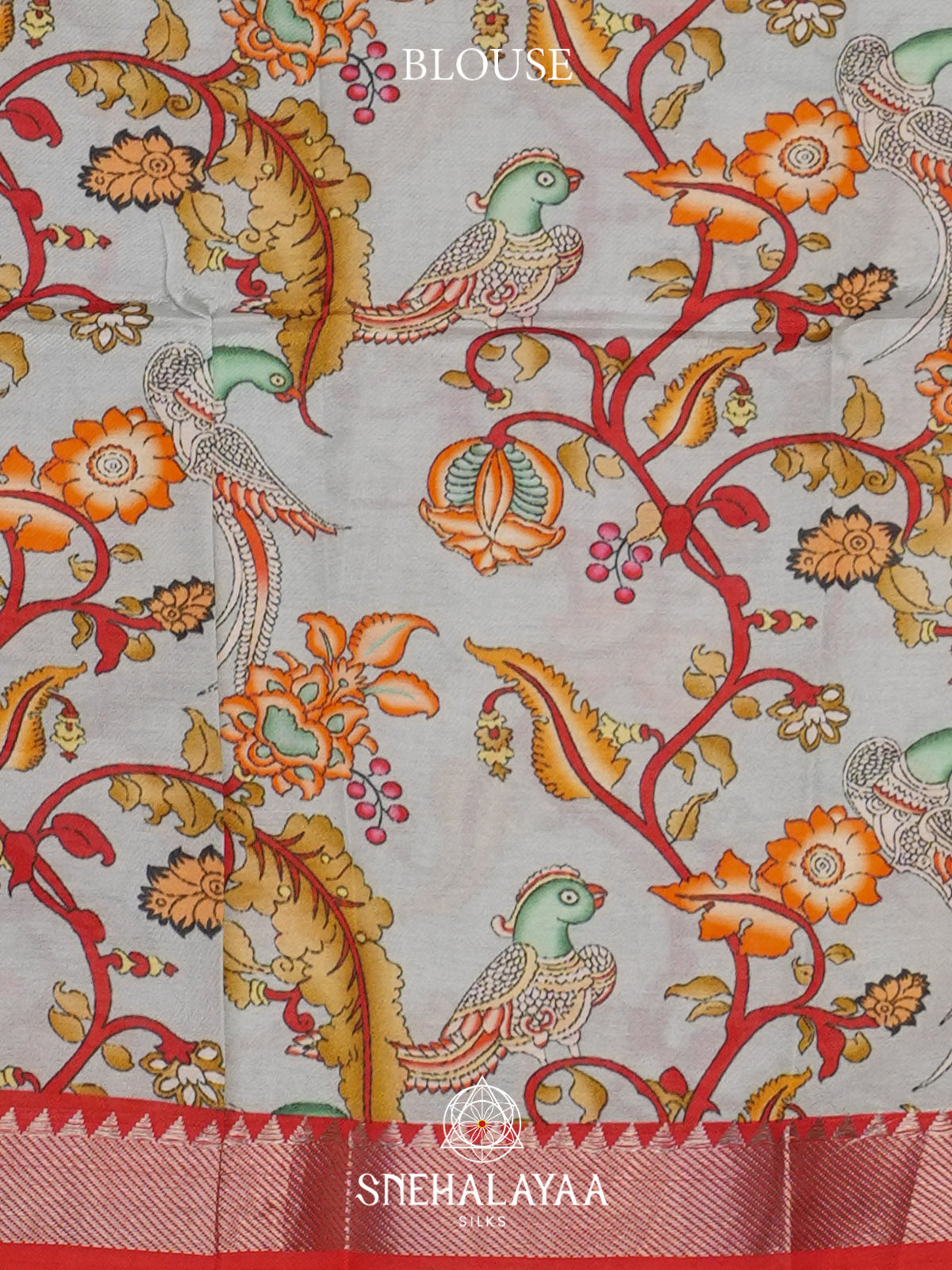 Red  Mangalagiri Silk Cotton Saree with Printed Blouse